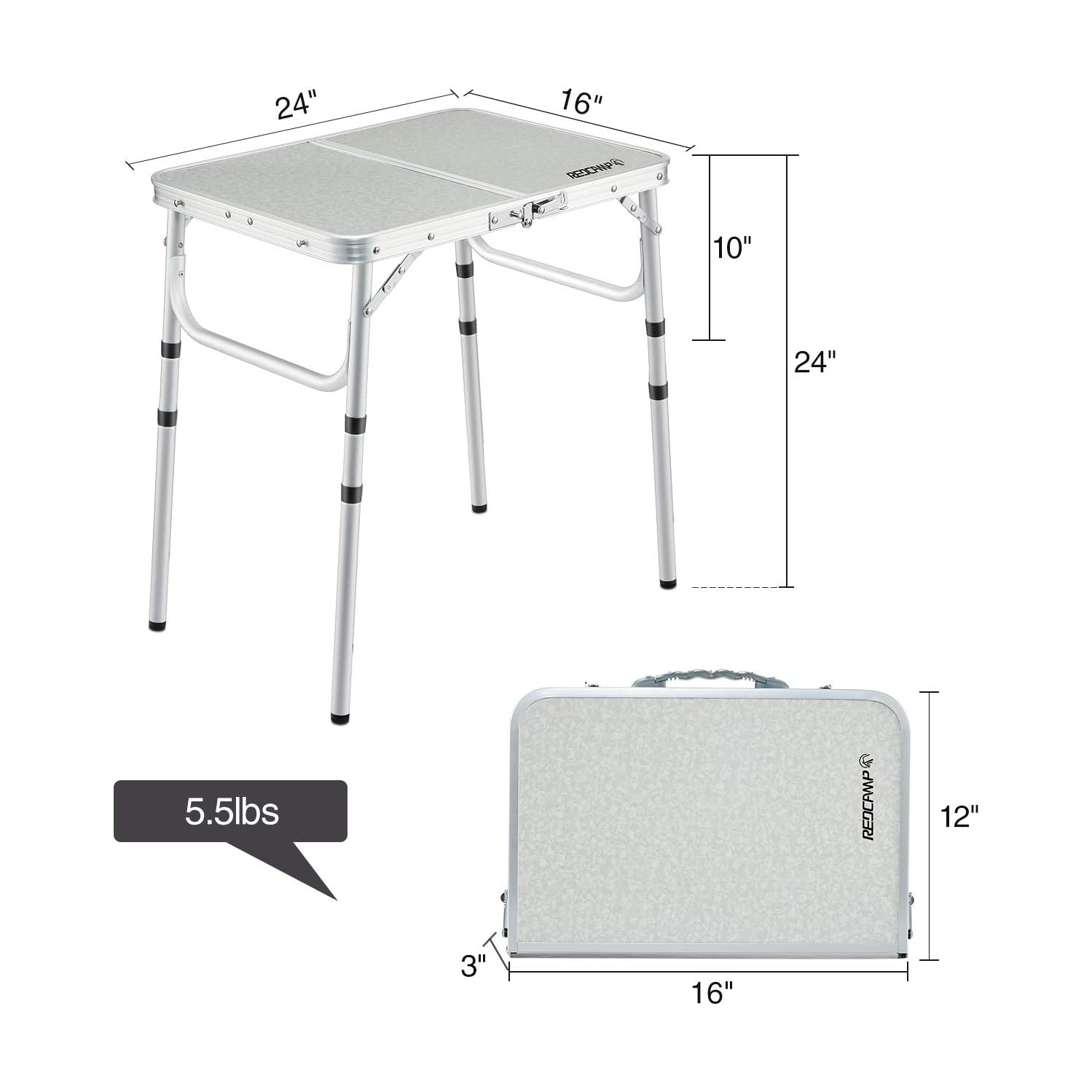 Table pliante de 2 pi de PetginHome, table pliable à hauteur réglable, table de camping légère et portative en aluminium, 3 hauteurs, 91D x