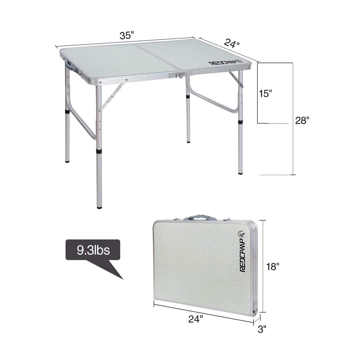 Table pliante de 3 pi de PetginHome, table pliable à hauteur réglable, table de camping légère et portative en aluminium, 2 hauteurs, 91.4D x