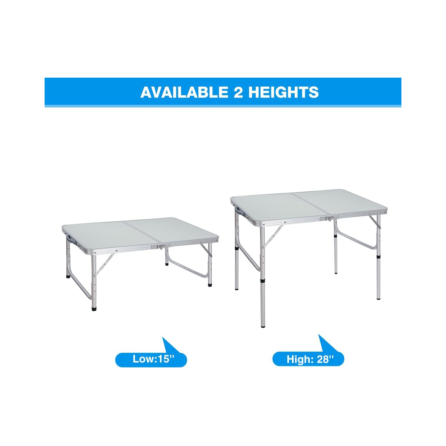 Table pliante de 3 pi de PetginHome, table pliable à hauteur réglable, table de camping légère et portative en aluminium, 2 hauteurs, 91.4D x
