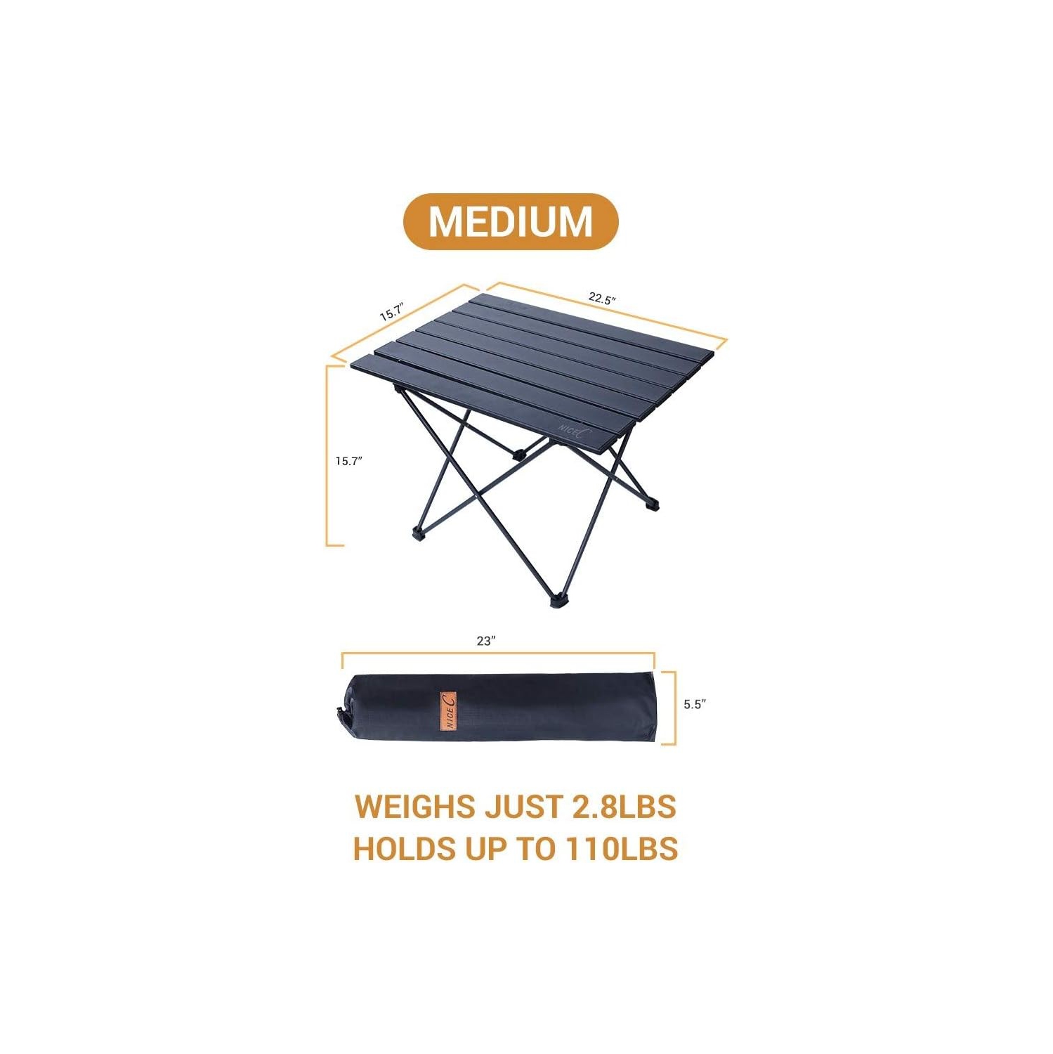 Table de camping d'extérieur de PetginHome, portative en aluminium enroulable, pliable, ultraléger et compact avec sac de transport pour la plage,