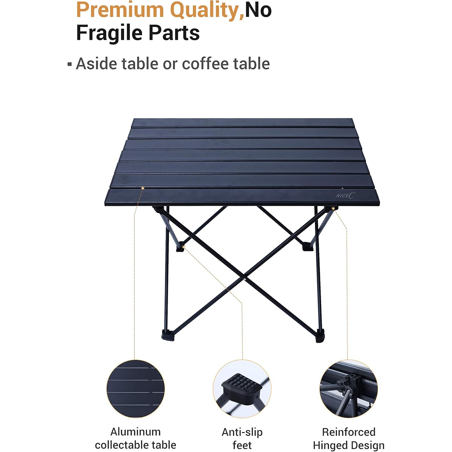 Table de camping d'extérieur de PetginHome, portative en aluminium enroulable, pliable, ultraléger et compact avec sac de transport pour la plage,