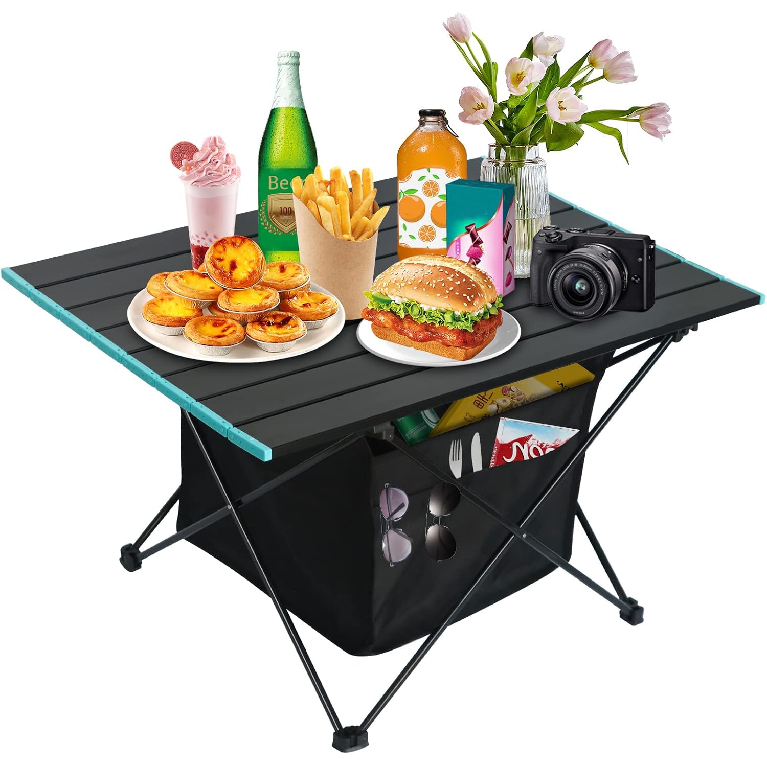 PetginHome Folding Table,Portable Camping Table Aluminum Beach Table with Carry Bag,Lightweight Folding Patio Table for BBQ,Picnic,Camping-Large