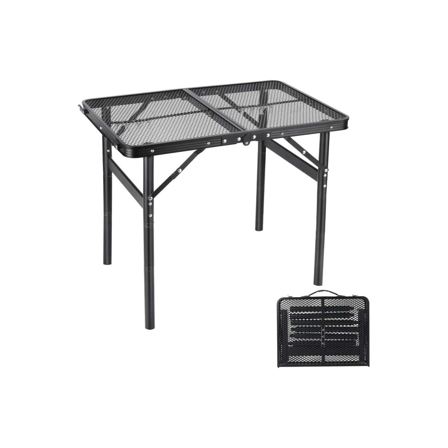 PetginHome Small Folding Table 2FT Foldable Camping Table Grill Table Picnic Portable Mesh 4 Height Adjustable for Picnic,Beach