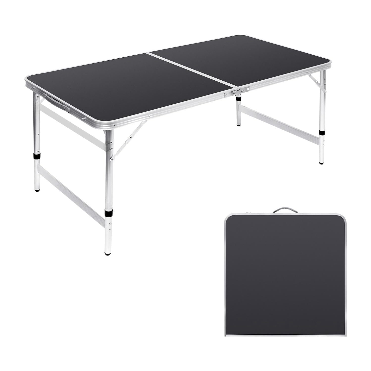 Petite table pliante de 4 pi Table de camping pliable Table de barbecue Table de pique-nique Portable Mesh 3 Hauteur réglable pour pique-nique, plage