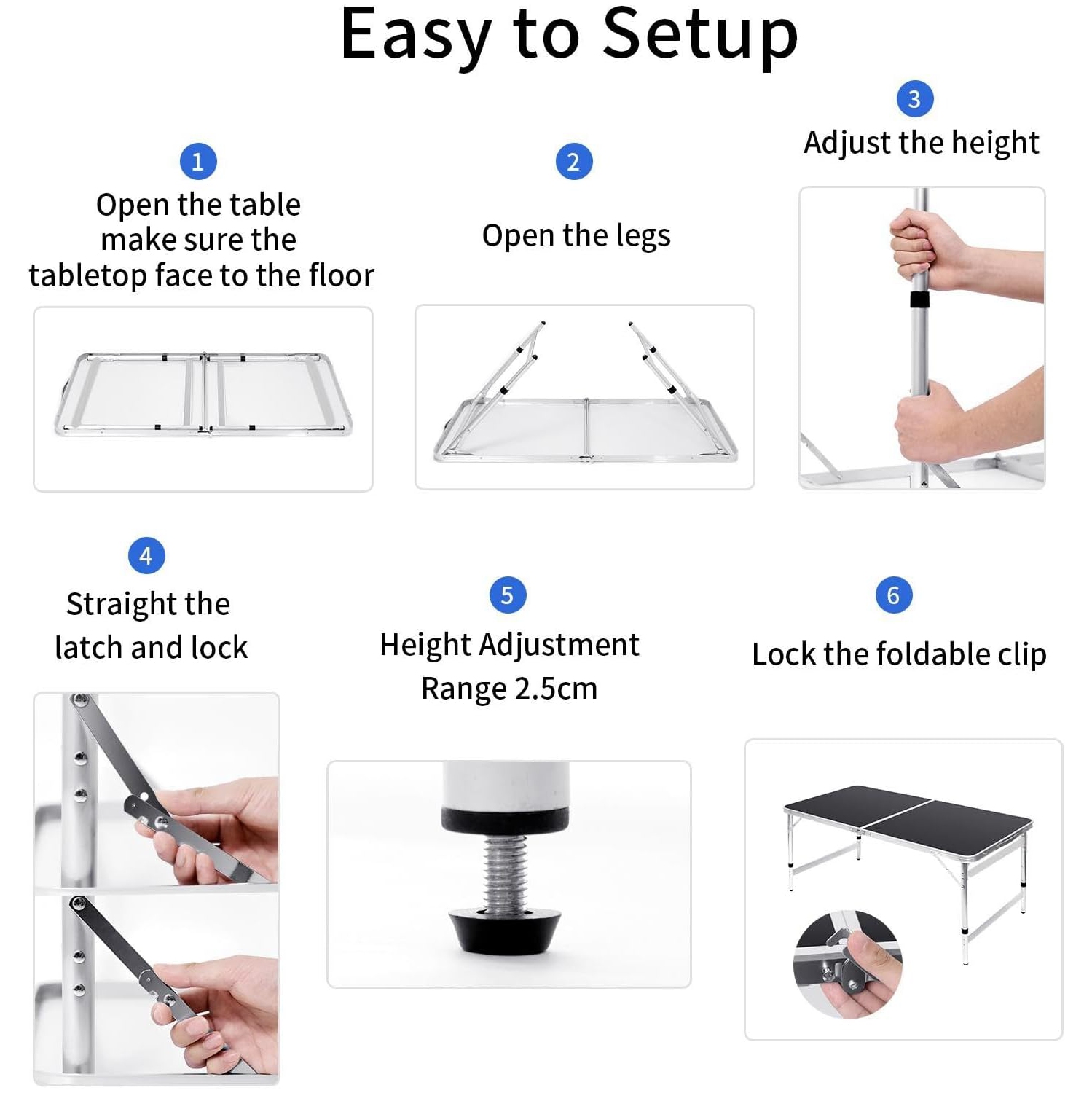 Petite table pliante de 4 pi Table de camping pliable Table de barbecue Table de pique-nique Portable Mesh 3 Hauteur réglable pour pique-nique, plage