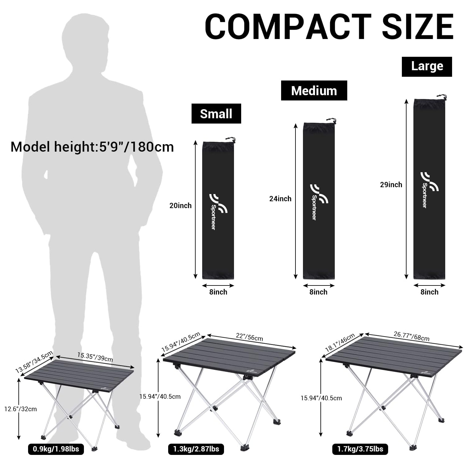 Table pliante de camping PetginHome, table d'appoint compacte en aluminium léger pour barbecue de pique-nique de camping, grande taille