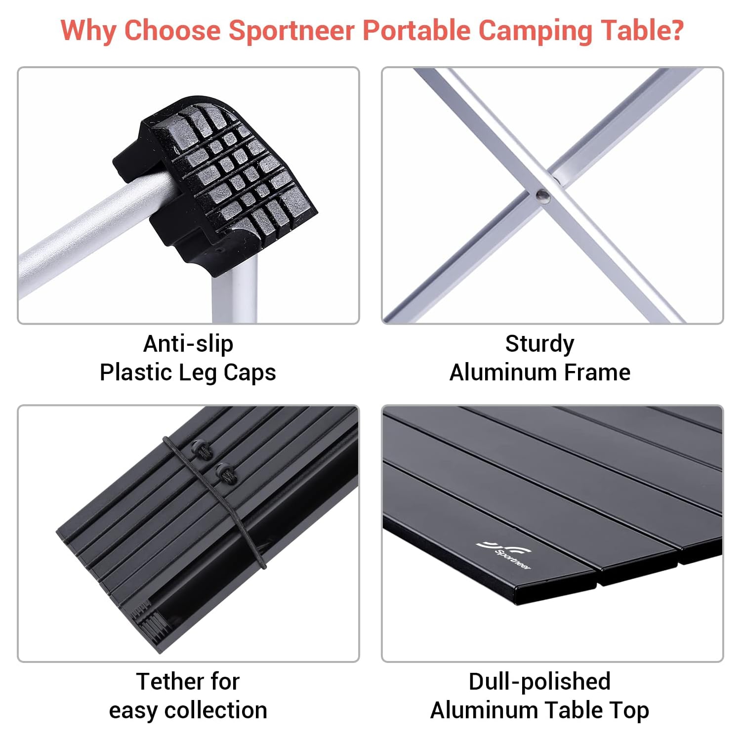 Table pliante de camping PetginHome, table d'appoint compacte en aluminium léger pour barbecue de pique-nique de camping, petit