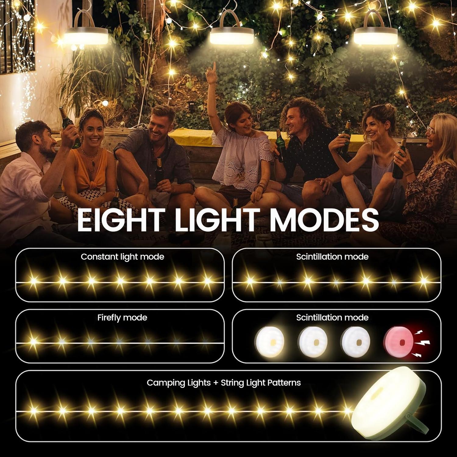 Guirlande de lumières de camping portative, guirlande de lumières de tente rechargeables de 32,8PI, lanternes de camping portatives pour jardin