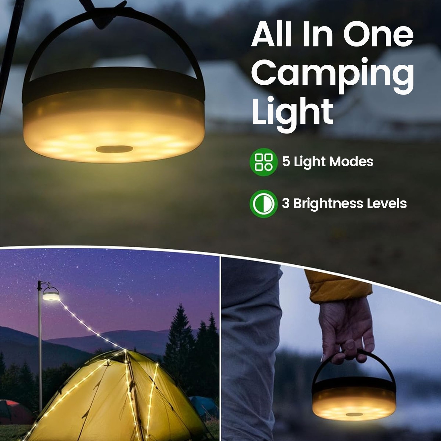 Guirlande de lumières de camping portative, guirlande de lumières de tente rechargeables de 32,8PI, lanternes de camping portatives pour jardin