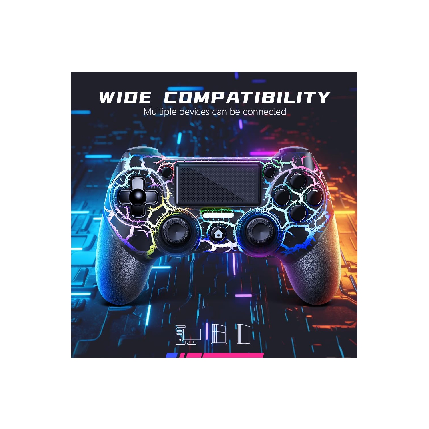 Light-up Wireless Controller for PS4, with RGB Light, 1000mah Battery, 3.5mm Audio Jack and Turbo Function, Compatible with PS4/Slim/Pro and Windows