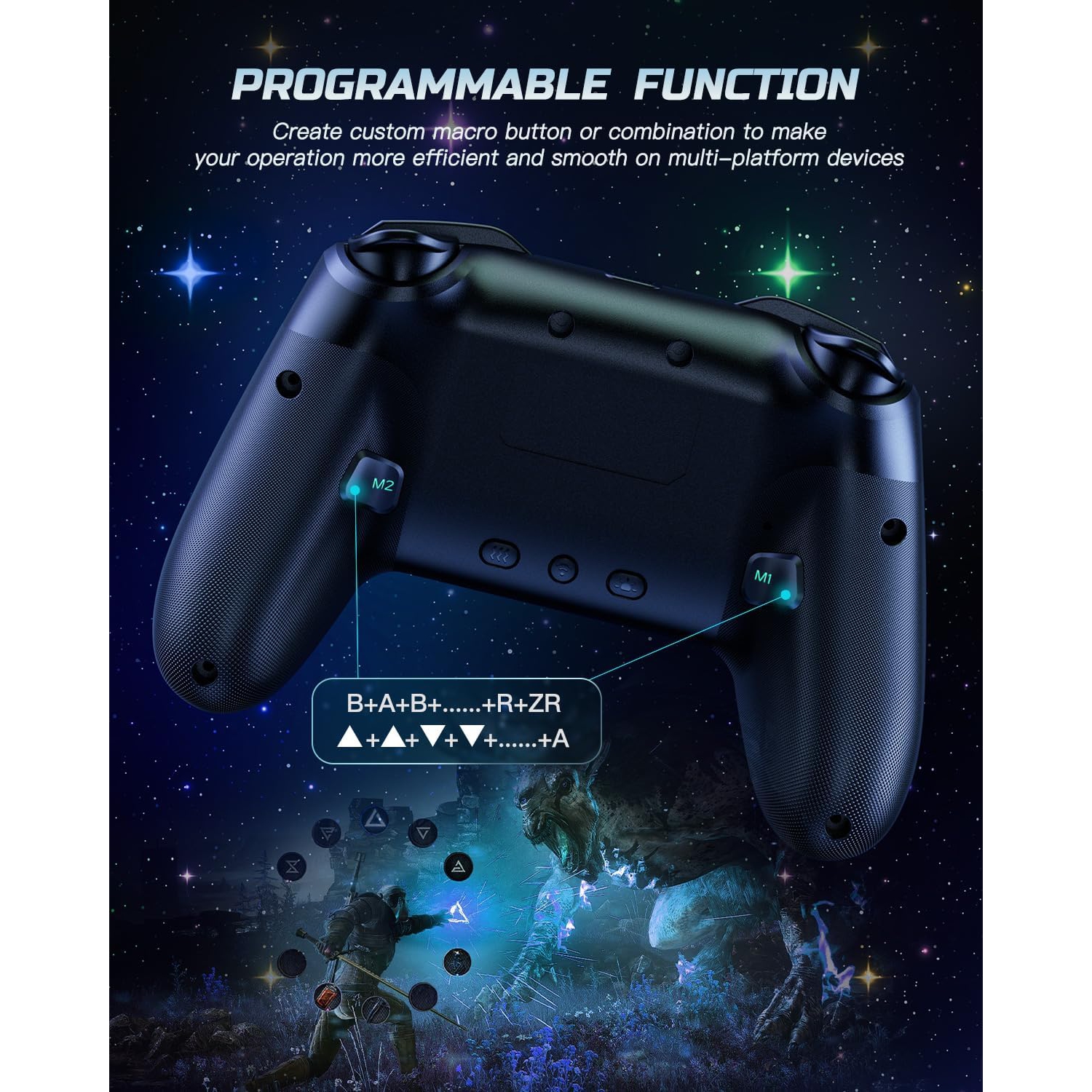 Switch Controller, manettes sans fil LED Star Pro compatibles avec Lite/OLED, Windows PC/iOS/Android avec 9 couleurs RVB