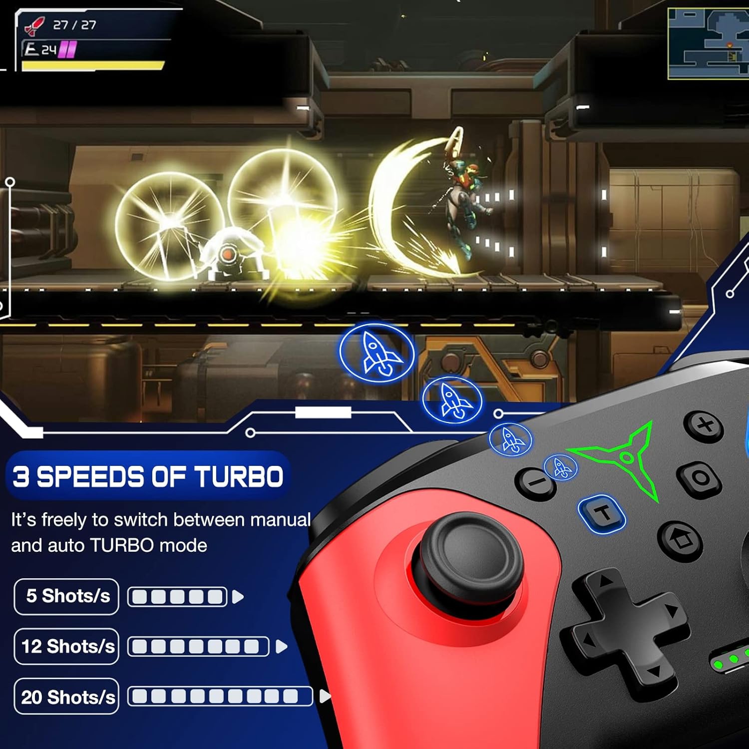 Manette Switch sans fil pour Nintendo Switch/Lite/OLED, avec une sensation de toucher de la souris sur les boutons arrière, avec fonction de réveil,