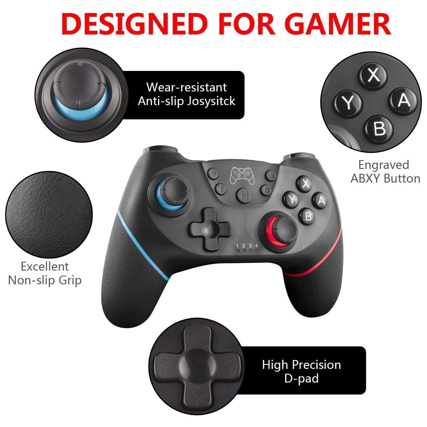 Manette pour Switch, manette sans fil Pro pour Switch/Switch Lite/Switch OLED, manette de jeu avec manche à balai, vibration turbo réglable