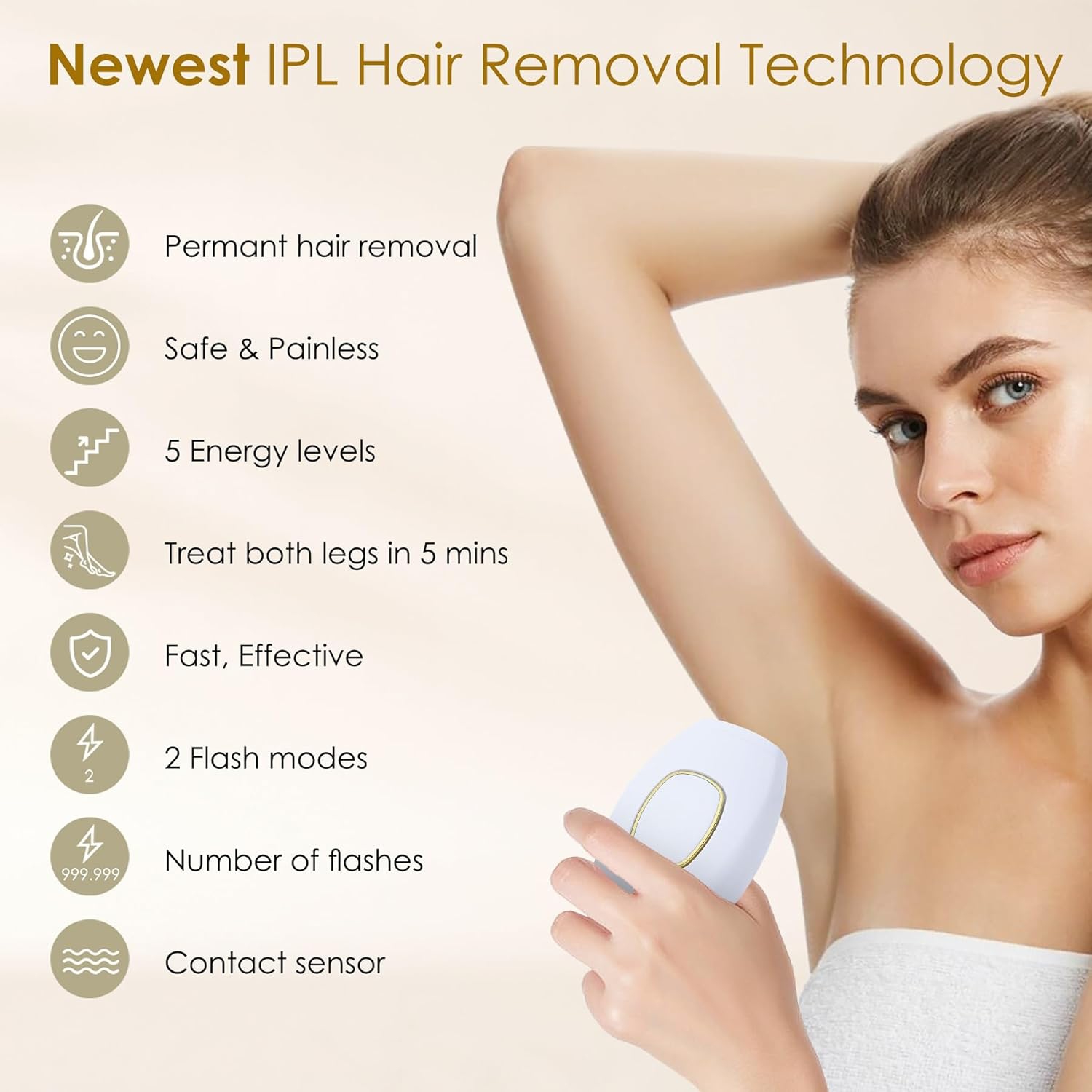 IPL Laser Hair Removal Device,USB Painless Home Hair Removal Device for Face Legs and Body-White