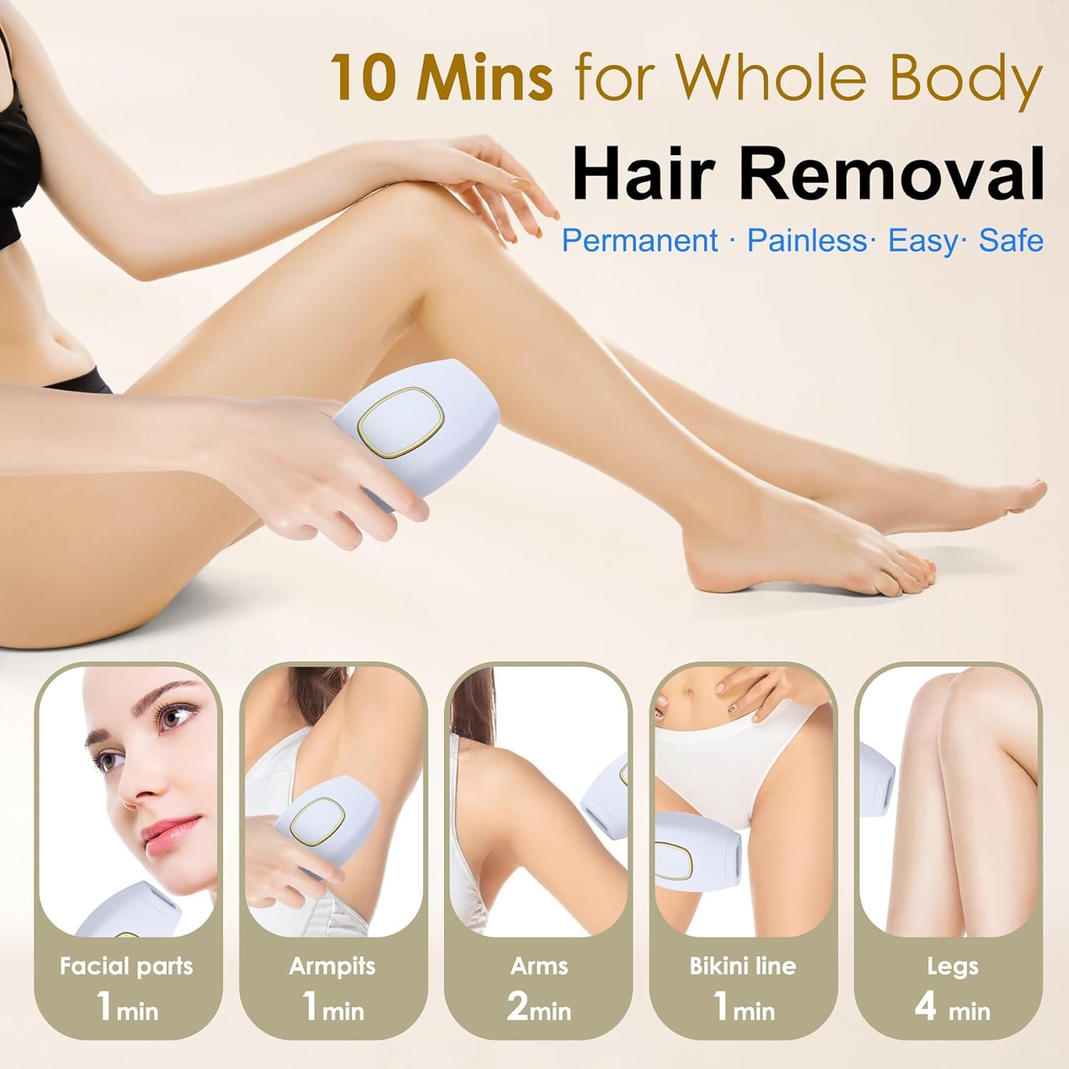 IPL Laser Hair Removal Device,USB Painless Home Hair Removal Device for Face Legs and Body-White