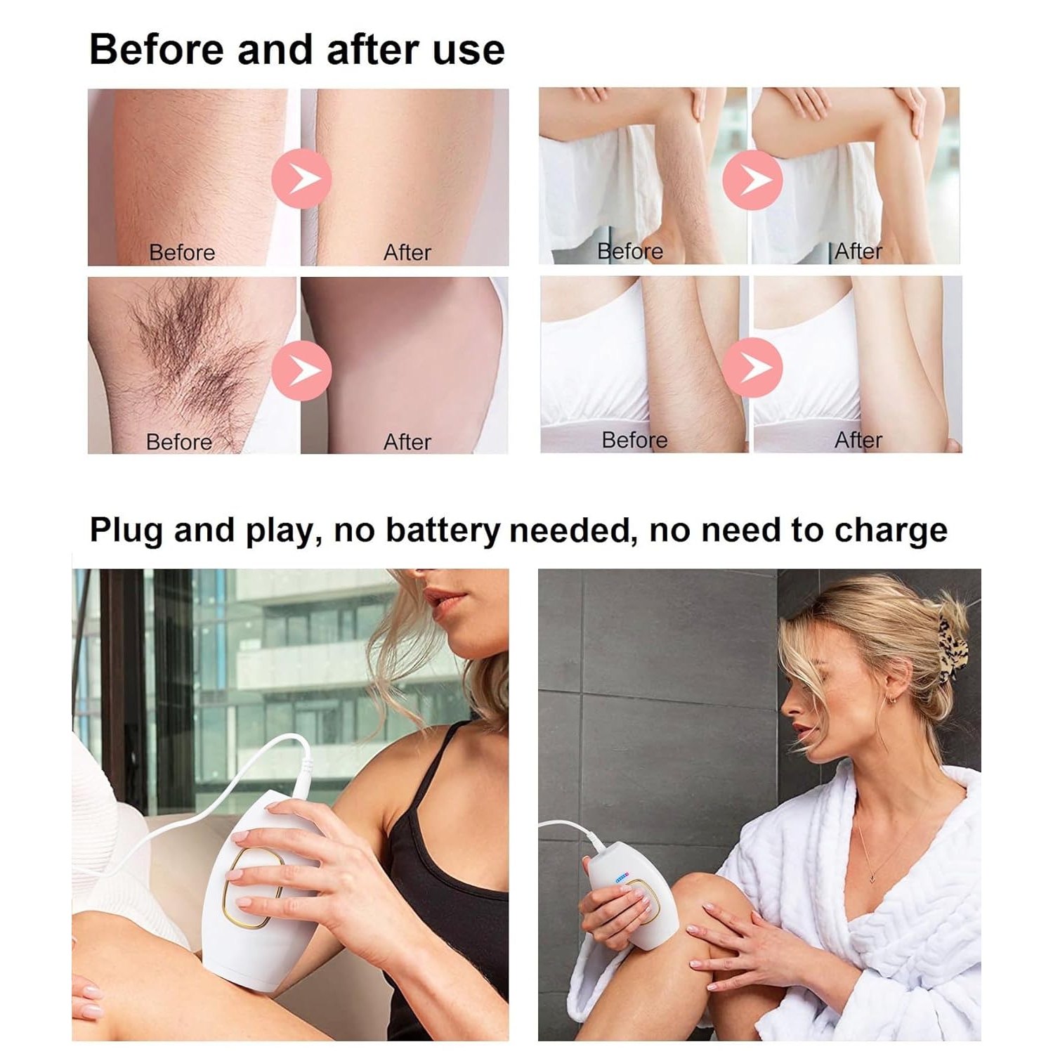IPL Laser Hair Removal Device,USB Painless Home Hair Removal Device for Face Legs and Body-White
