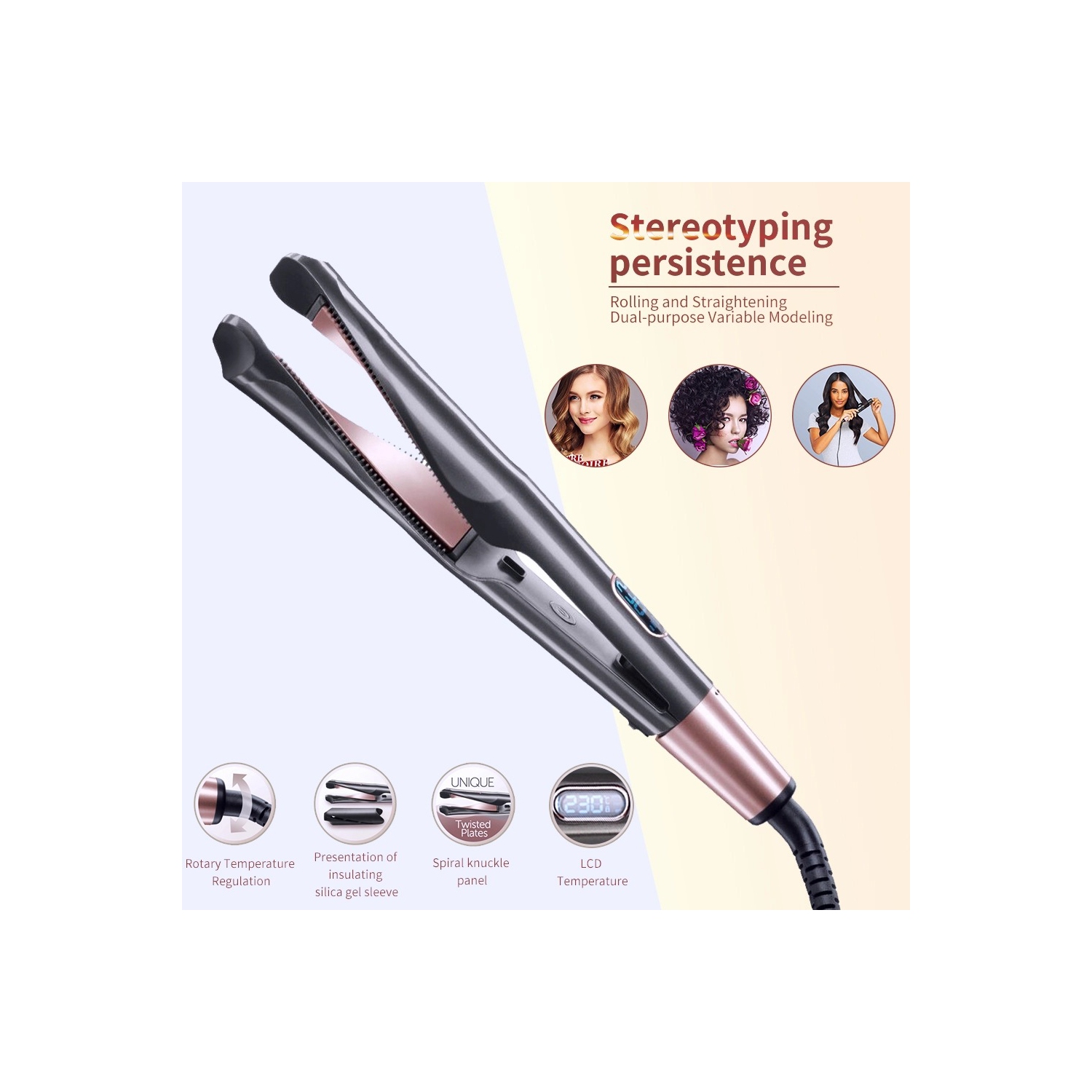 Fer plat 2-en-1 Fer à friser portatif en céramique Outils à cheveux pour la maison et les voyages