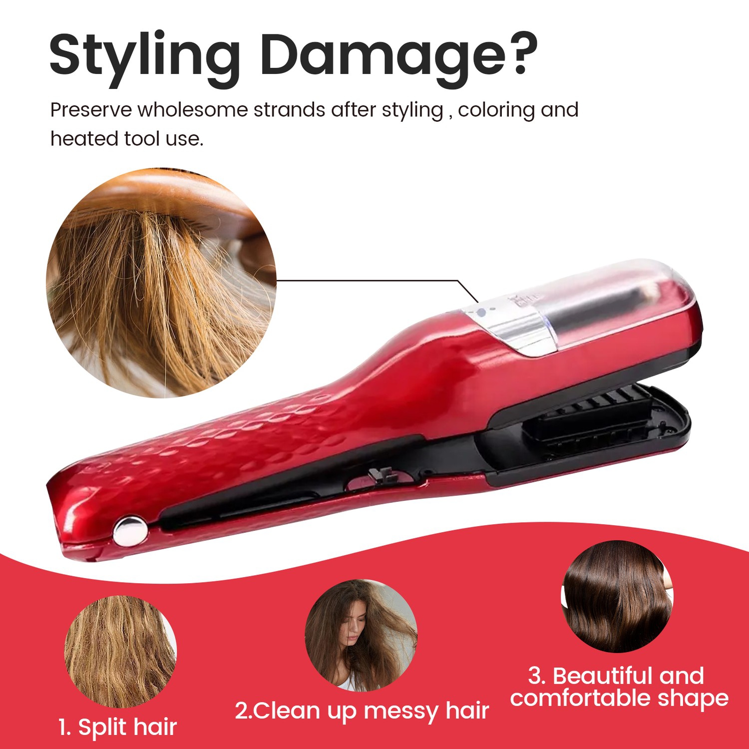 Cordless Hair Split End Remover USB Straighten Hair Automatic Hair Clipper Hair Fork Trimmer Electric Hair Trimmer-Red