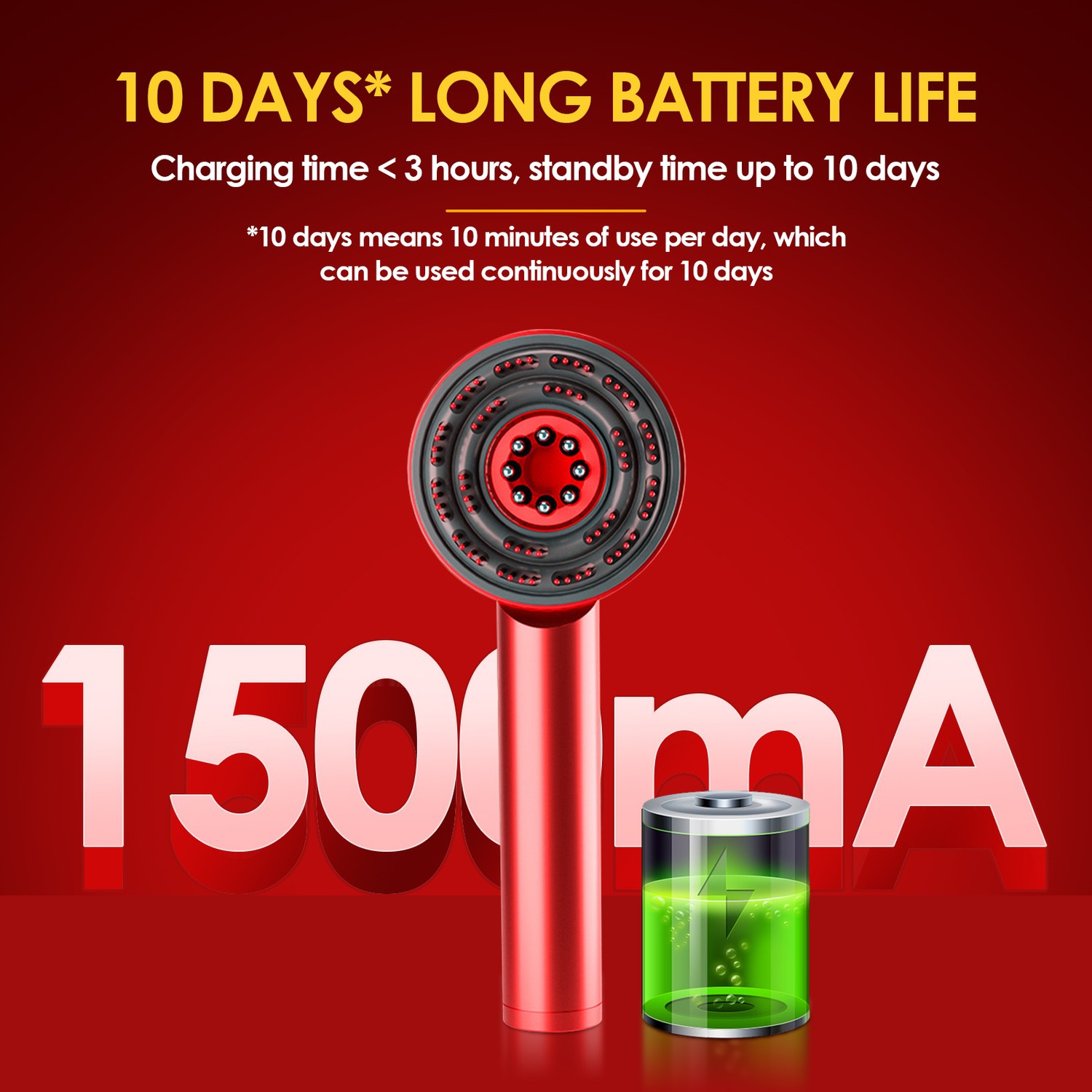 Red Blue Light Therapy Scalp Massage Brush Hair Growth Massager Comb Shiatsu Scalp Massager Electric Head Massage Comb-Red