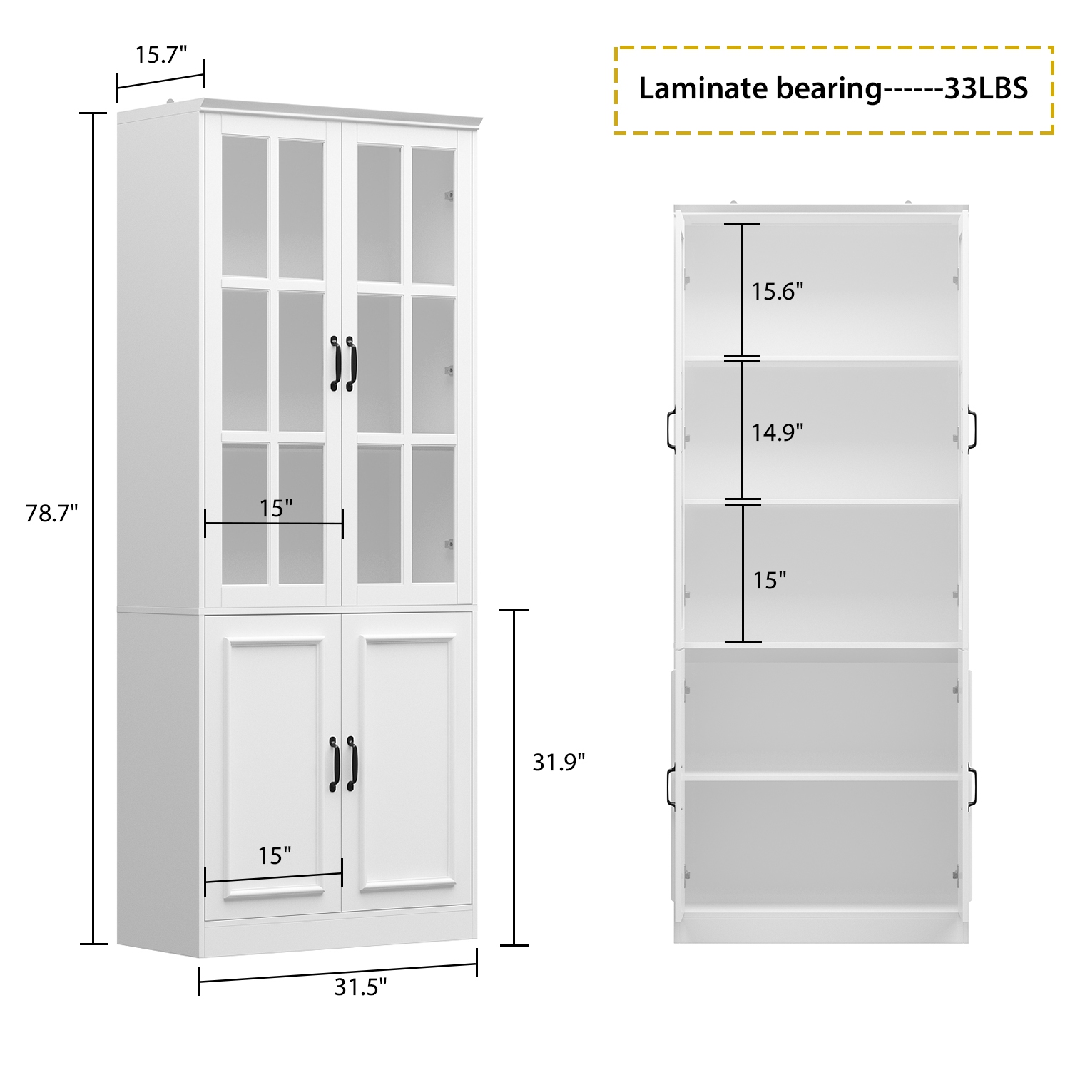 Homsee Tall Bookcase Bookshelf with 5 Storage Shelves & 2 Glass Doors, Wooden Display Storage Cabinet for Home Office & Living Room , White