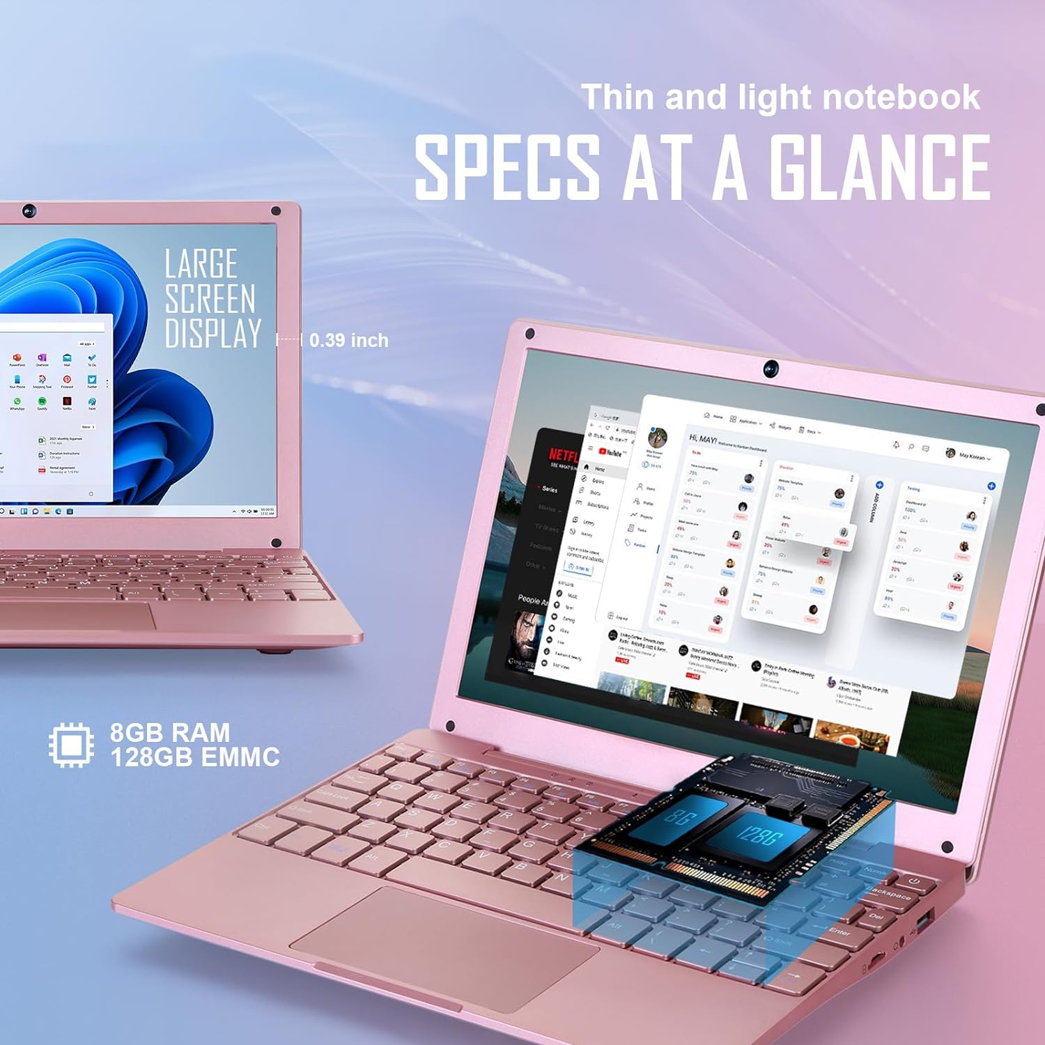 Laptop Computer, Windows 11 Laptop, 8GB+128GB, Intel Celeron Dual core Processors, 10" Laptops, Bluetooth WiFi Webcam HDMI, and Laptop Bag,Mouse,