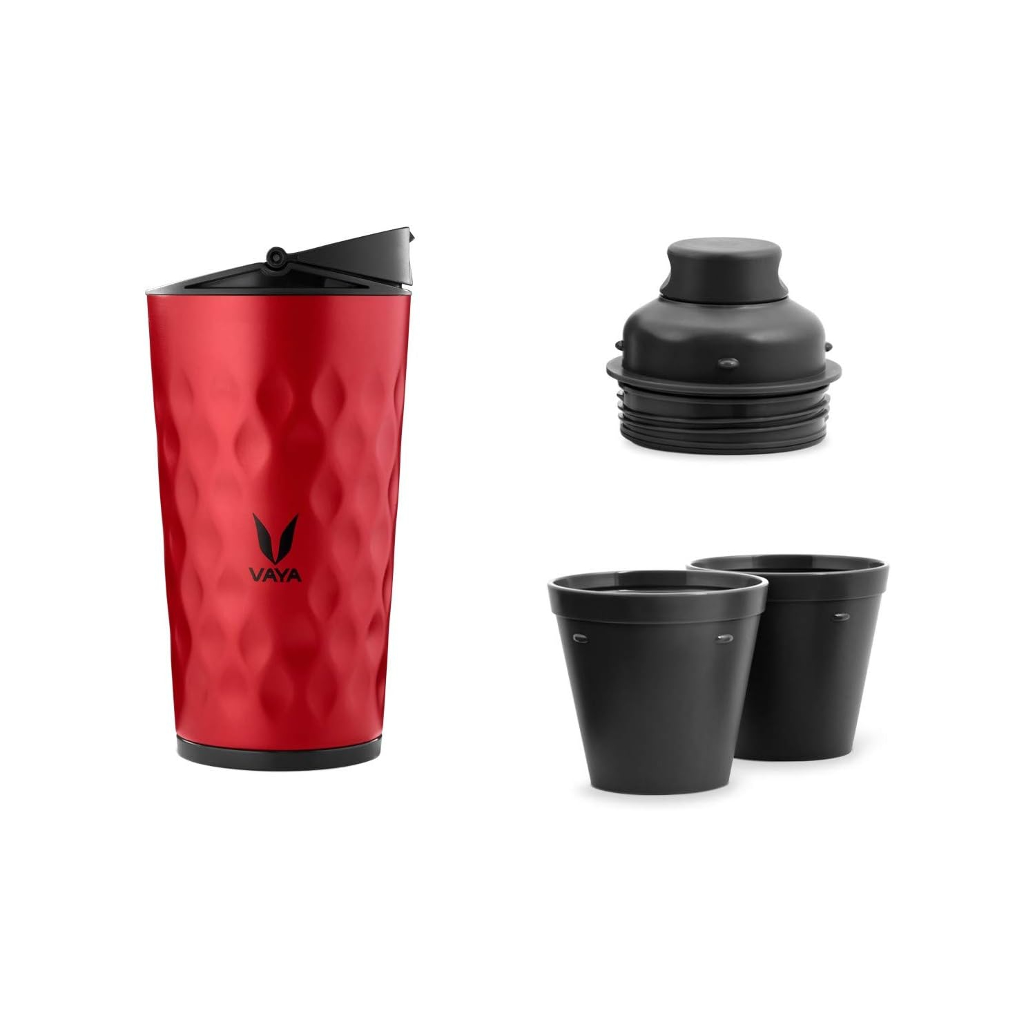 Bouteille d'eau 3 en 1 thermoSteel DRYNK 350&nbsp;ml de VAYA pour Gulper et Sipper avec 2&nbsp;tasses, bouteille ThermoSteel, rouge