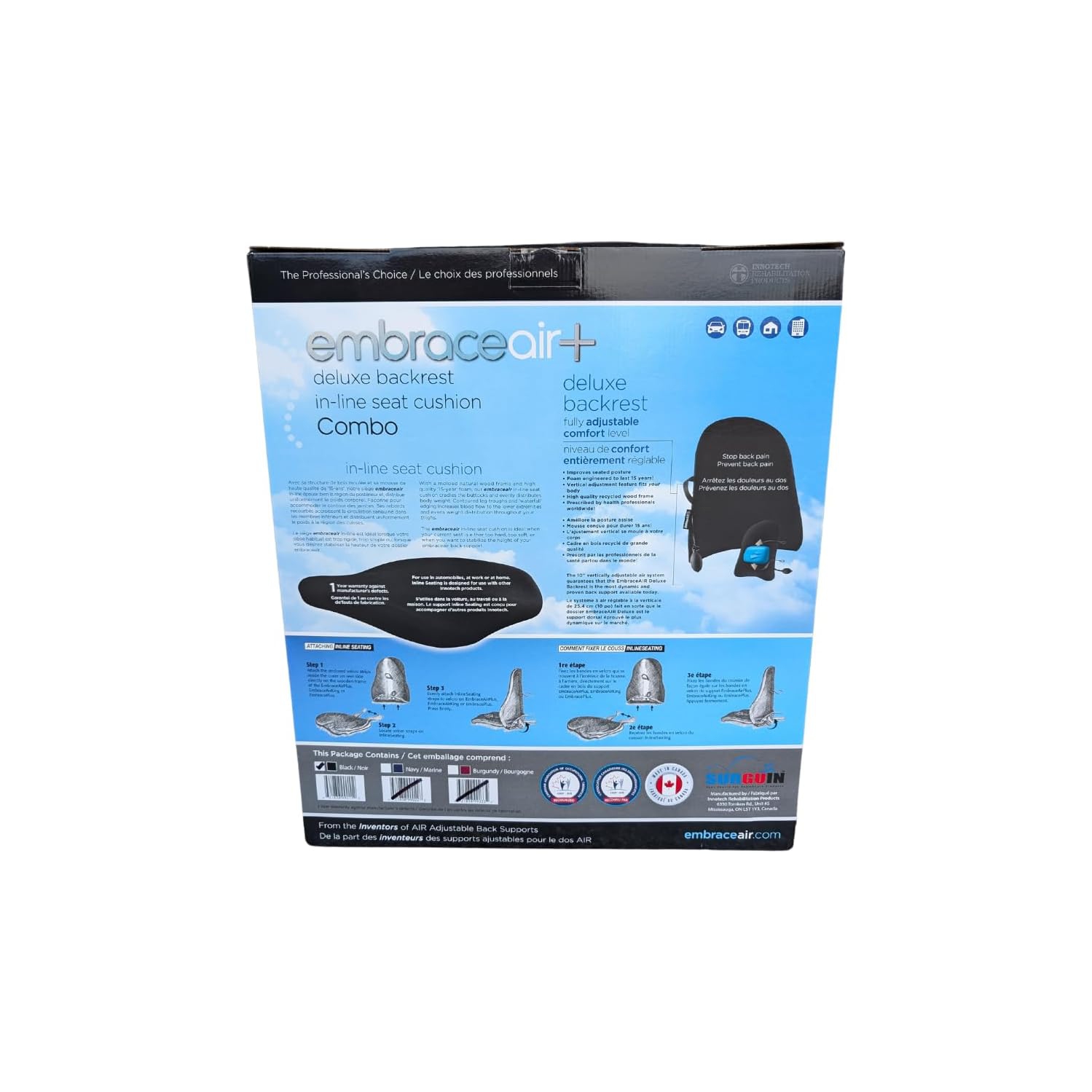 EmbraceAirPlus Deluxe Backrest & Inline Seat Cushion Combo - BLK