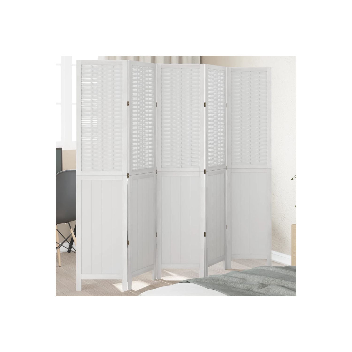 VidaXL – Séparateur de pièce à 5 panneaux en bois massif blanc Paulownia