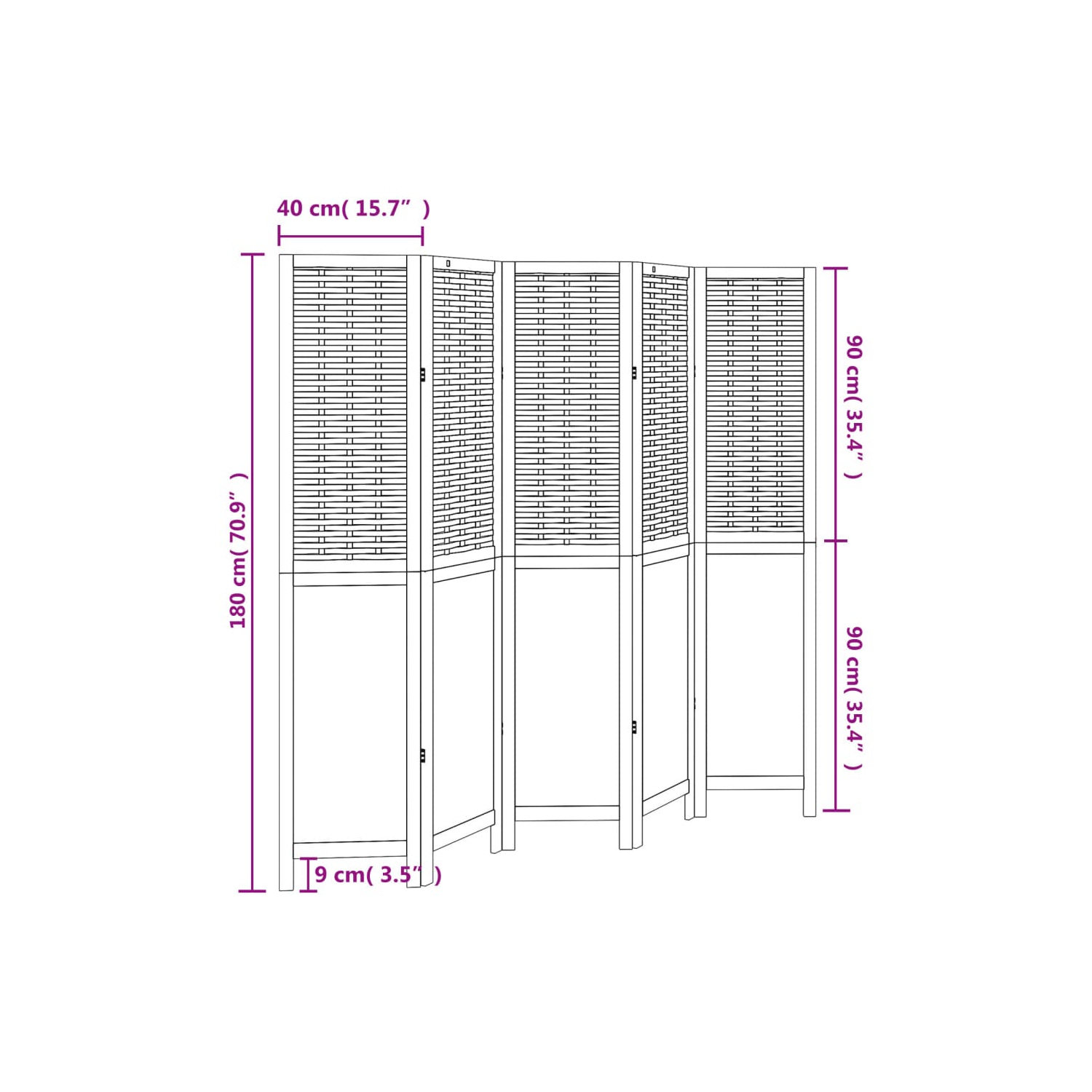 VidaXL – Séparateur de pièce à 5 panneaux en bois massif blanc Paulownia