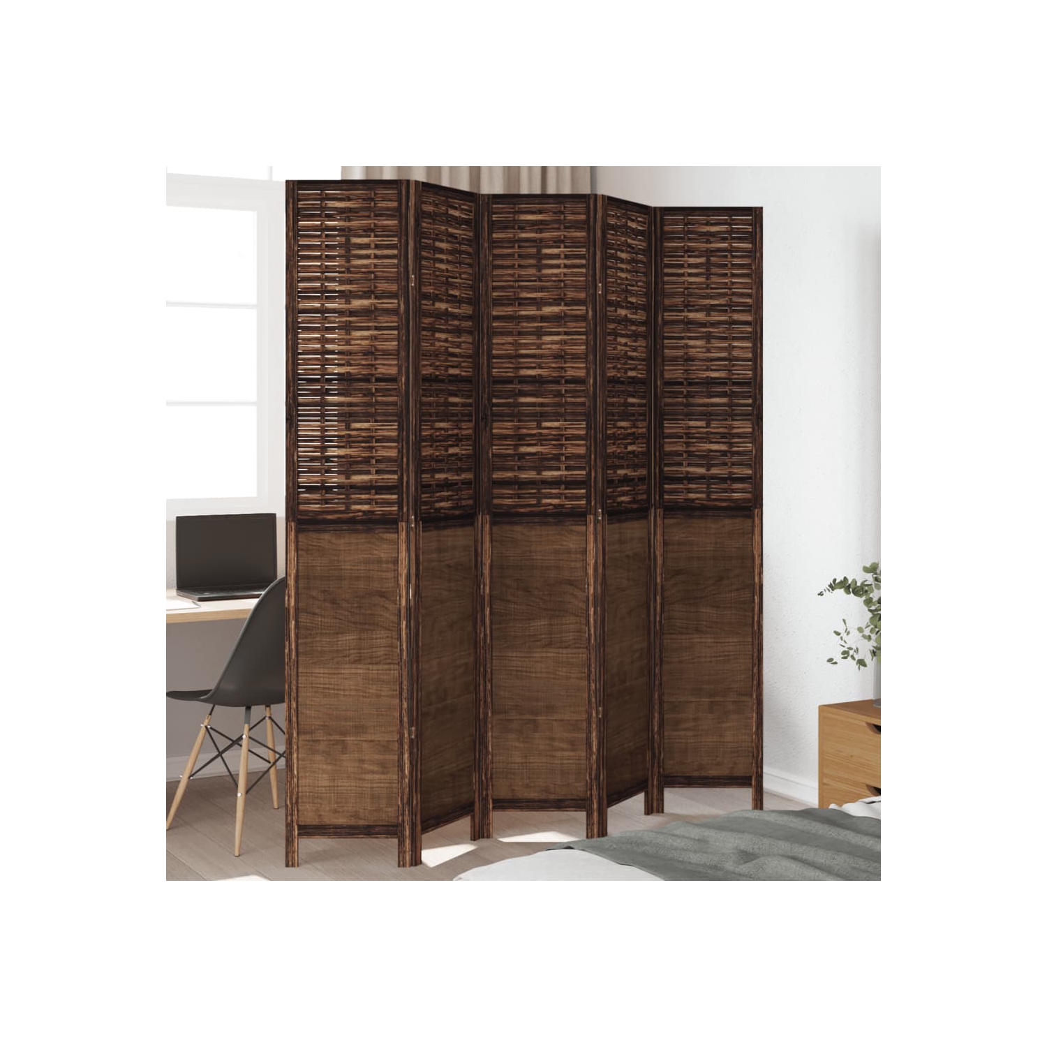 VidaXL – Séparateur de pièce à 5 panneaux brun foncé en bois massif Paulownia