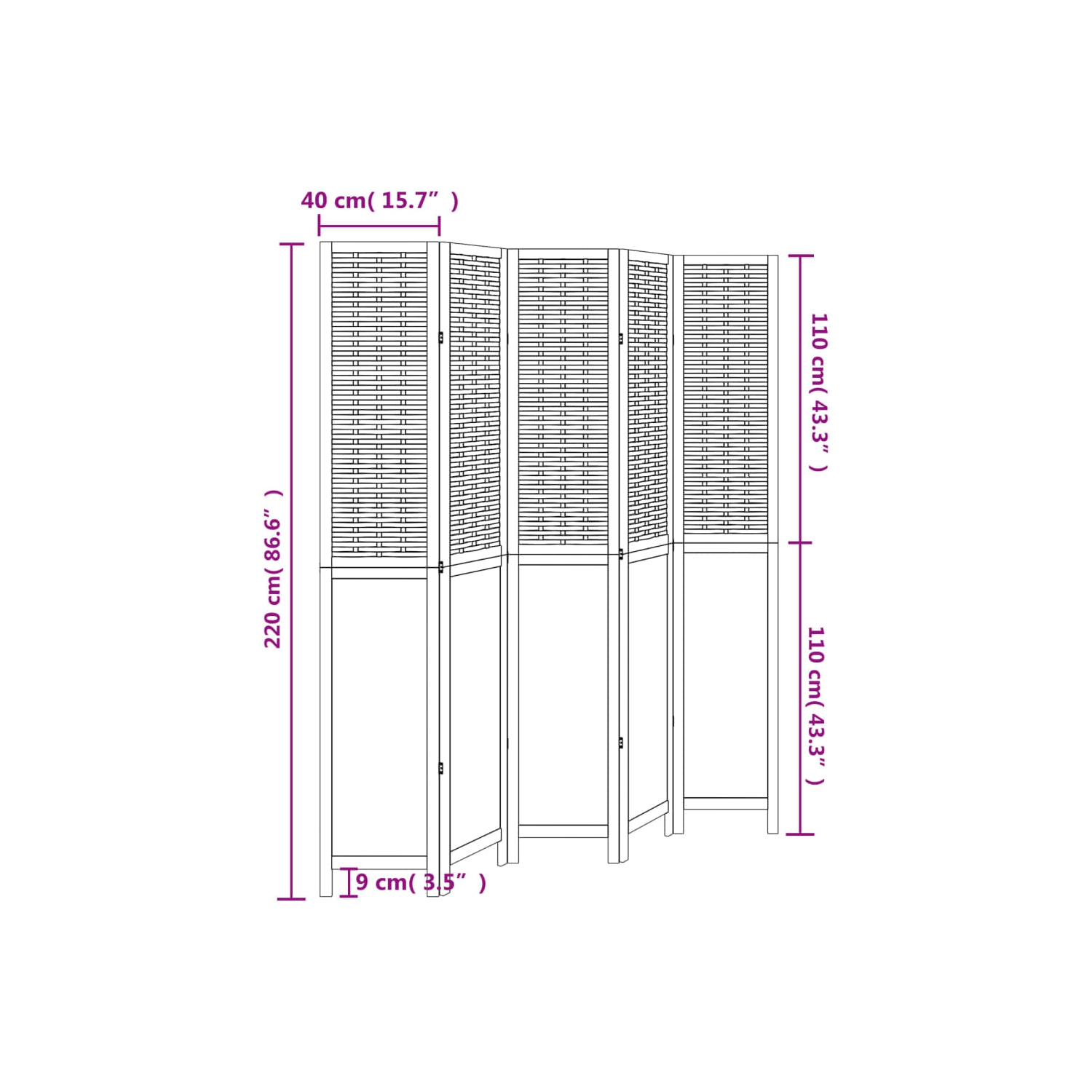 VidaXL – Séparateur de pièce à 5 panneaux brun foncé en bois massif Paulownia
