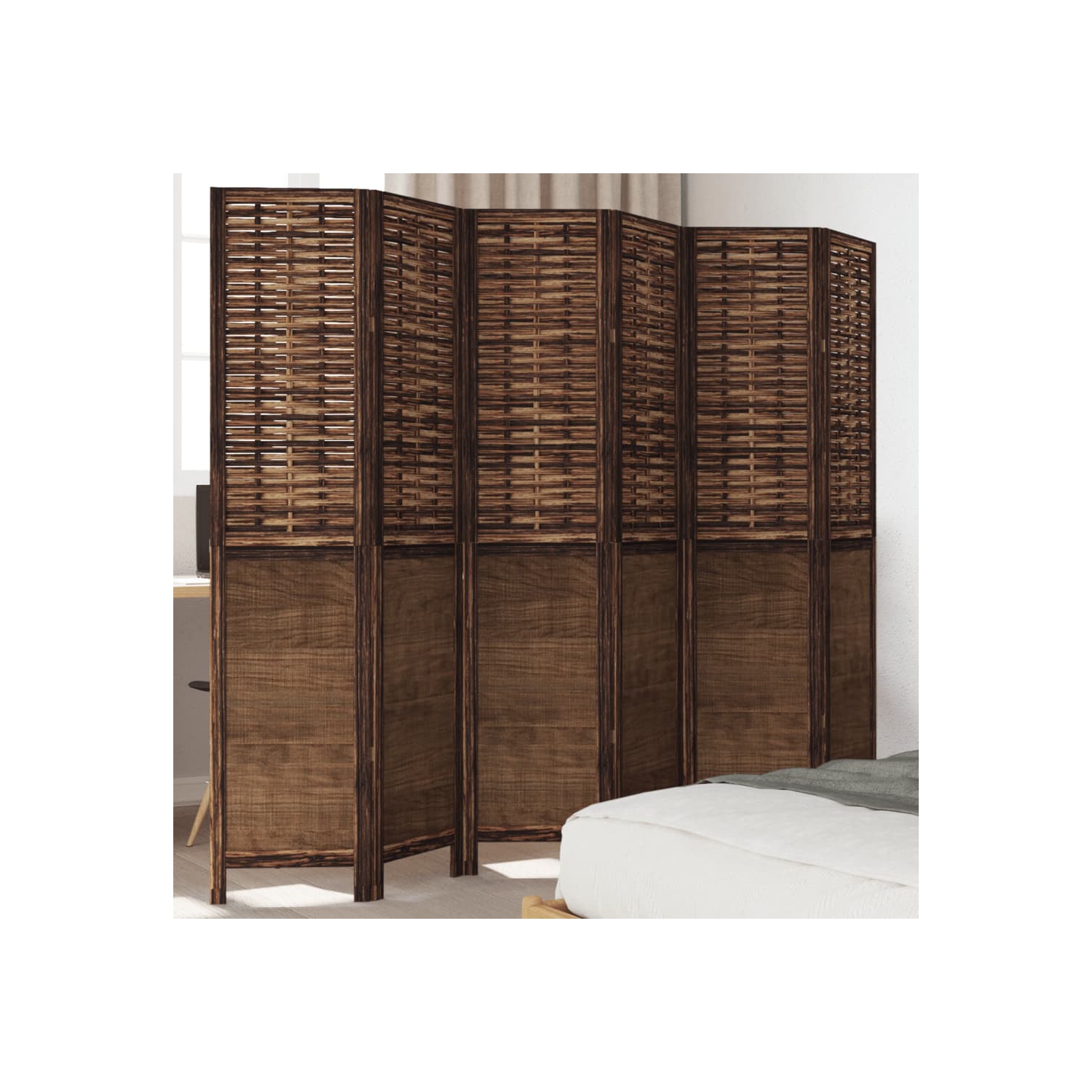 VidaXL – Séparateur de pièce à 6 panneaux brun foncé en bois massif Paulownia