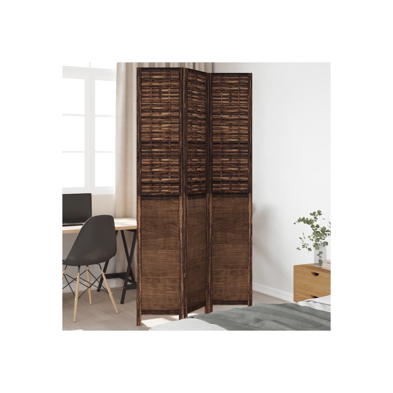 VidaXL – Séparateur de pièce à 3 panneaux brun foncé en bois massif Paulownia