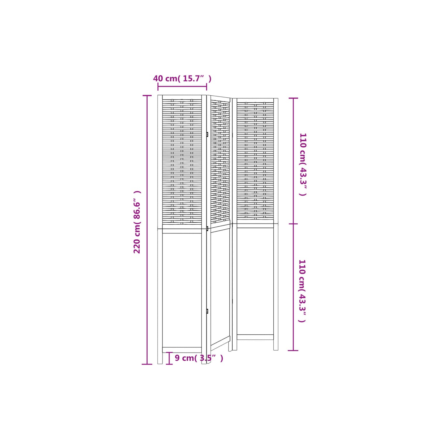 VidaXL – Séparateur de pièce à 3 panneaux brun foncé en bois massif Paulownia