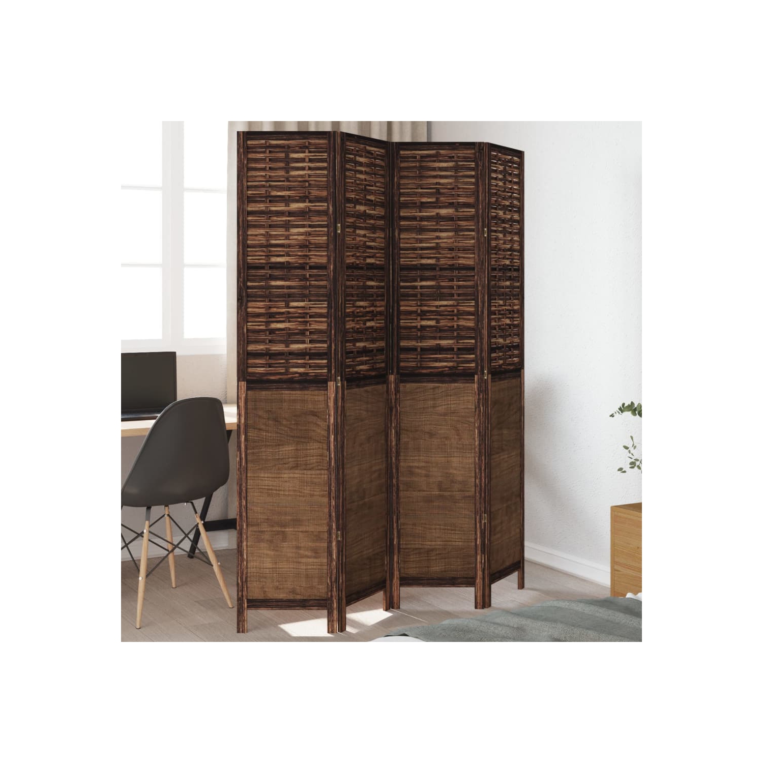 VidaXL – Séparateur de pièce à 4 panneaux brun foncé en bois massif Paulownia