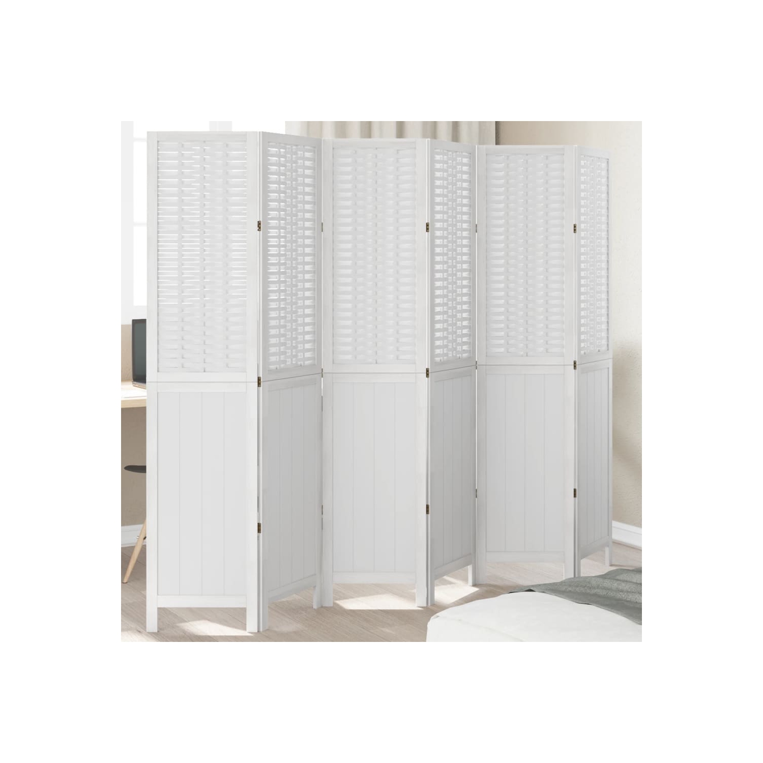 vidaXL Room Divider 6 Panels White Solid Wood Paulownia
