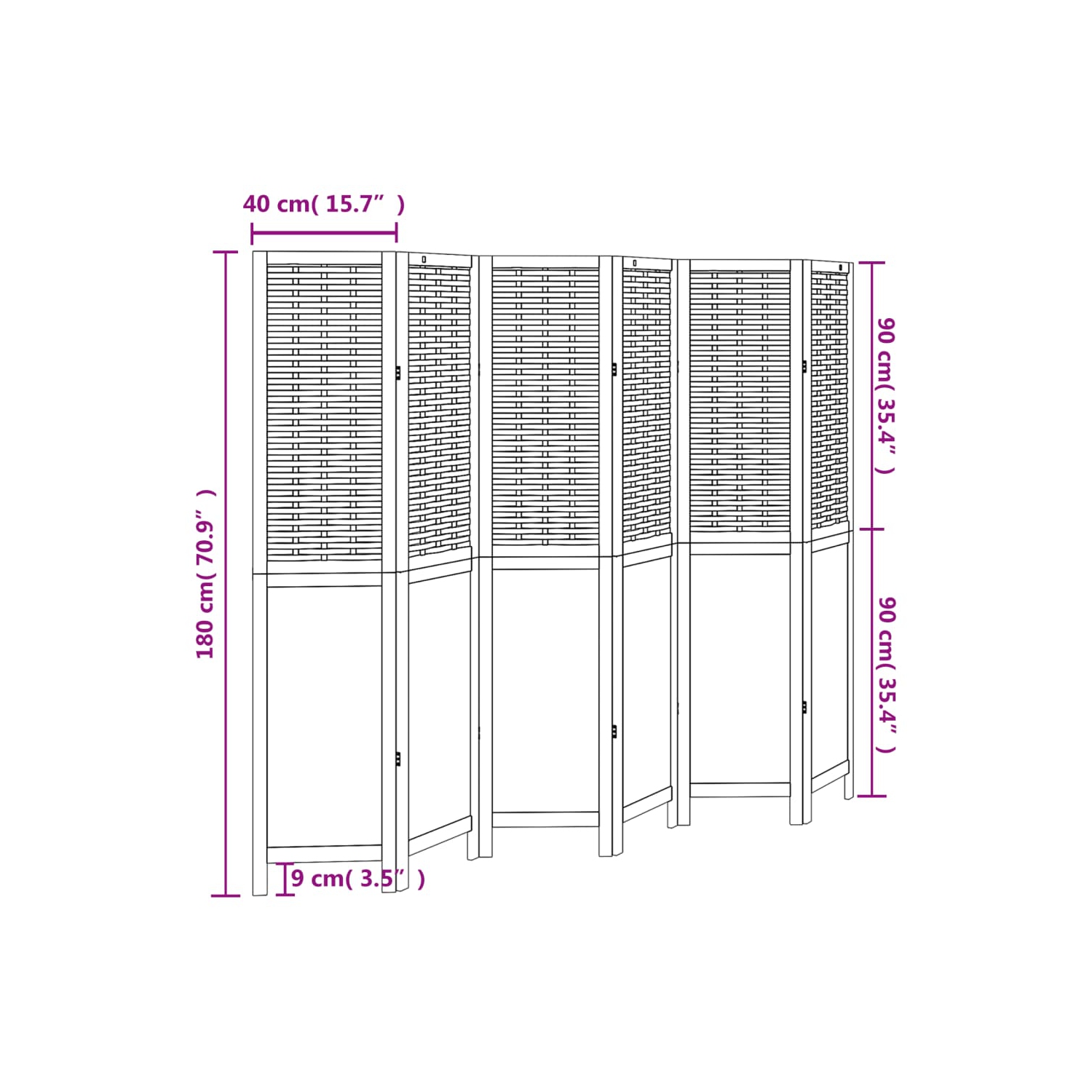 vidaXL Room Divider 6 Panels White Solid Wood Paulownia