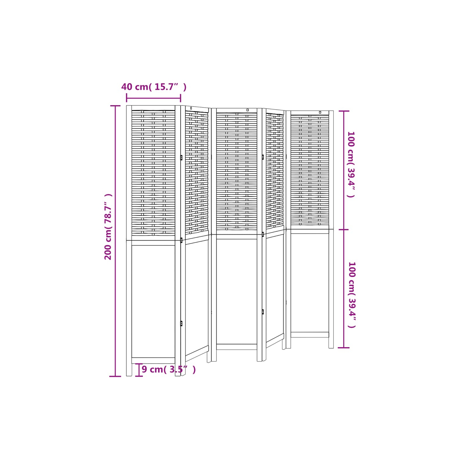 VidaXL – Séparateur de pièce à 5 panneaux en bois massif blanc Paulownia