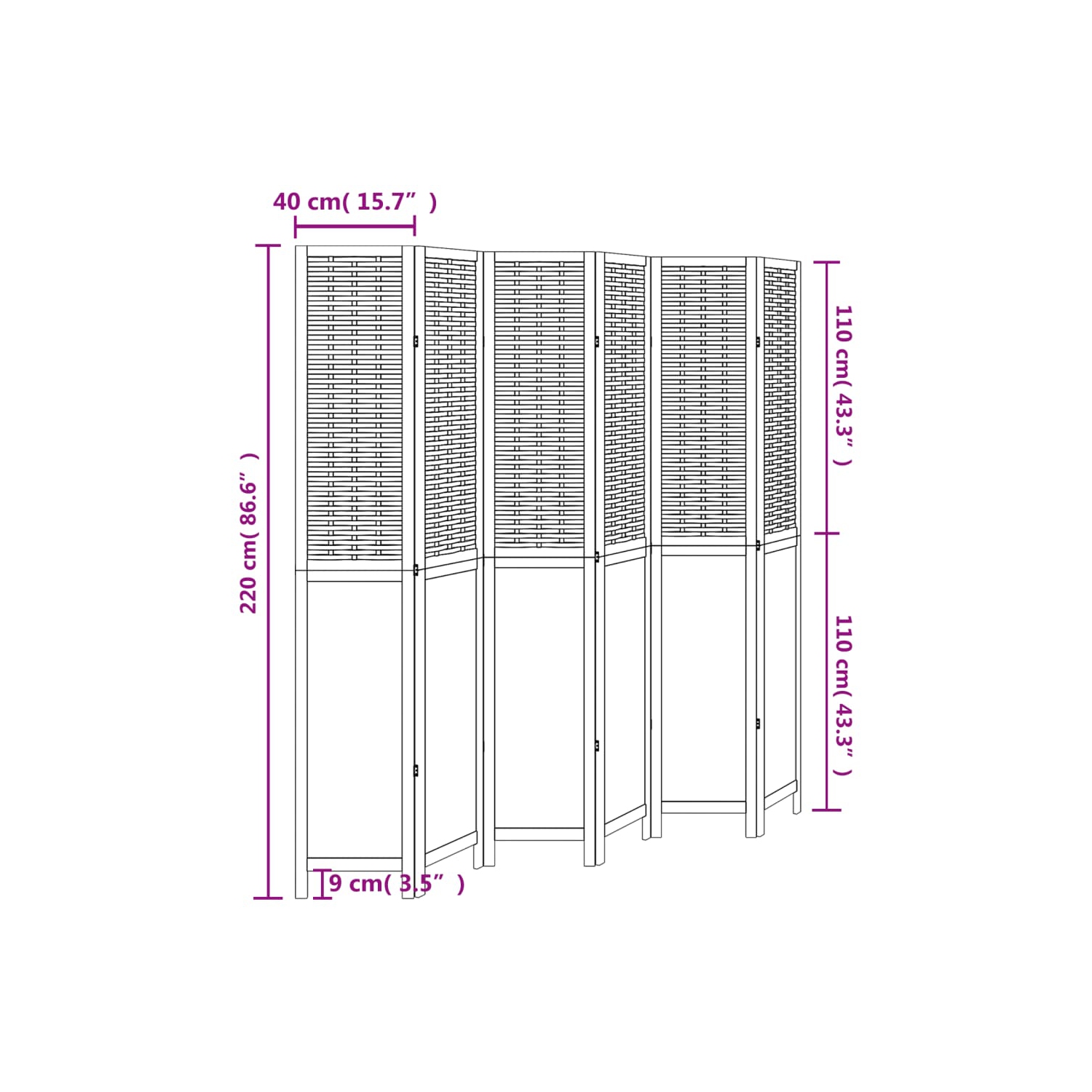 VidaXL – Séparateur de pièce à 6 panneaux en bois massif blanc Paulownia