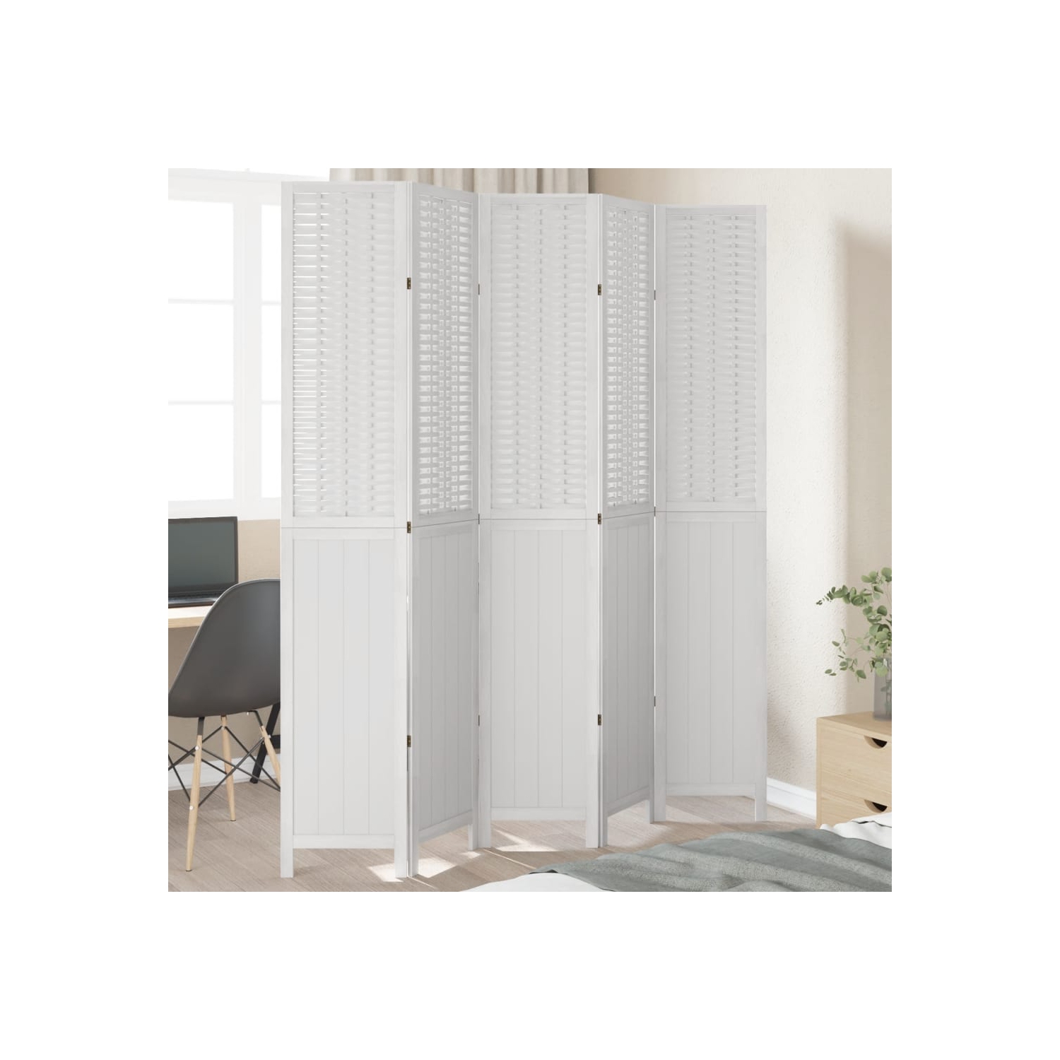 VidaXL – Séparateur de pièce à 5 panneaux en bois massif blanc Paulownia