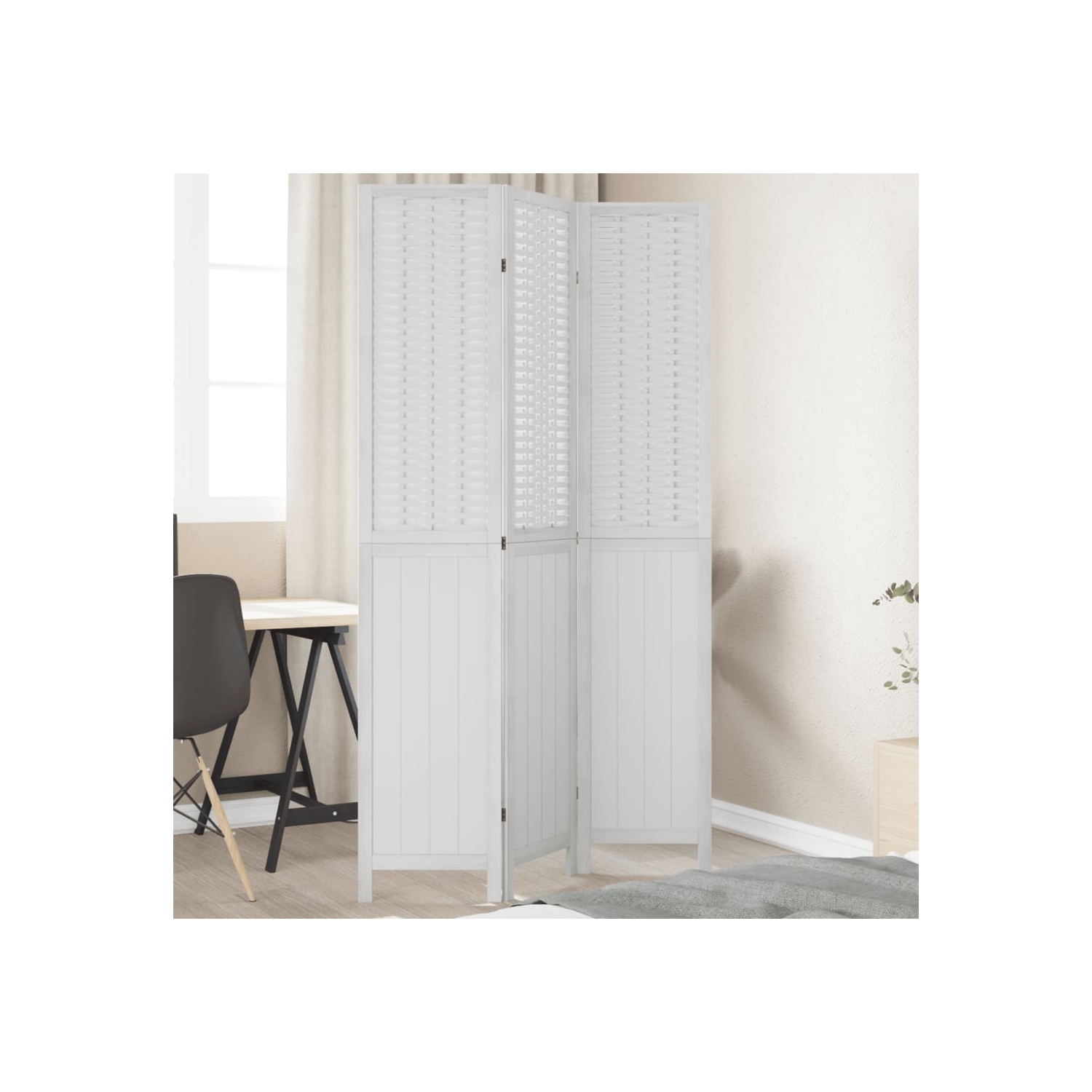 VidaXL – Séparateur de pièce à 3 panneaux en bois massif blanc Paulownia