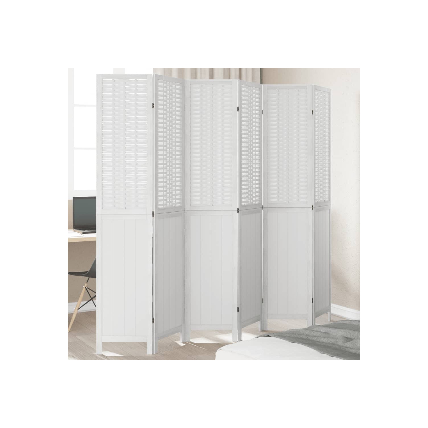 VidaXL – Séparateur de pièce à 6 panneaux en bois massif blanc Paulownia