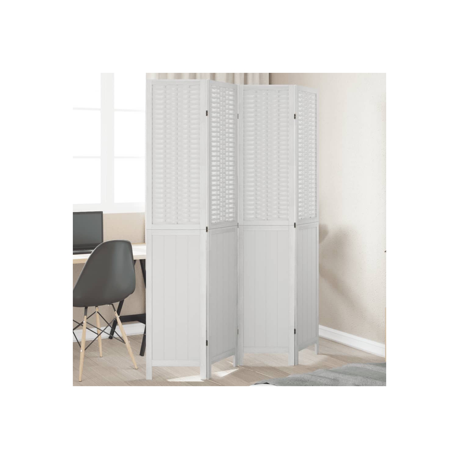 VidaXL – Séparateur de pièce à 4 panneaux en bois massif blanc Paulownia