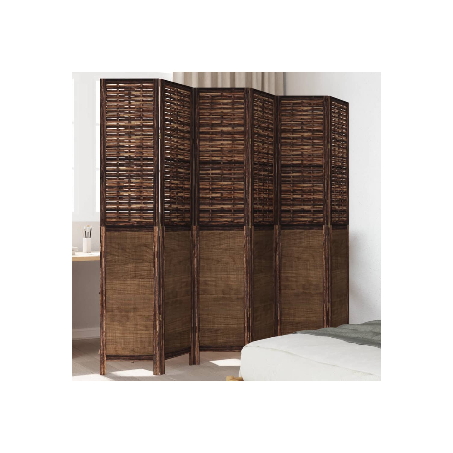 VidaXL – Séparateur de pièce à 6 panneaux brun foncé en bois massif Paulownia