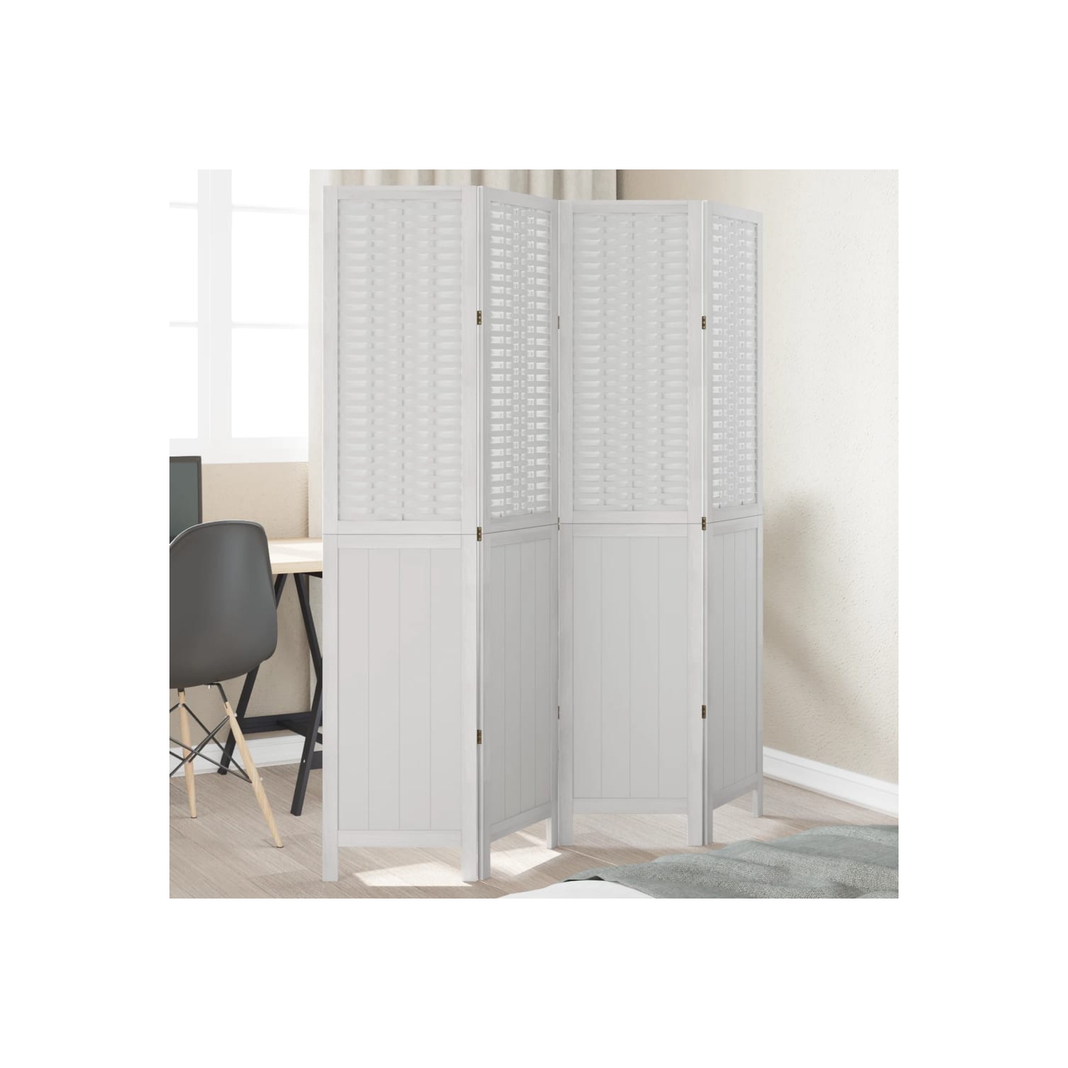 VidaXL – Séparateur de pièce à 4 panneaux en bois massif blanc Paulownia