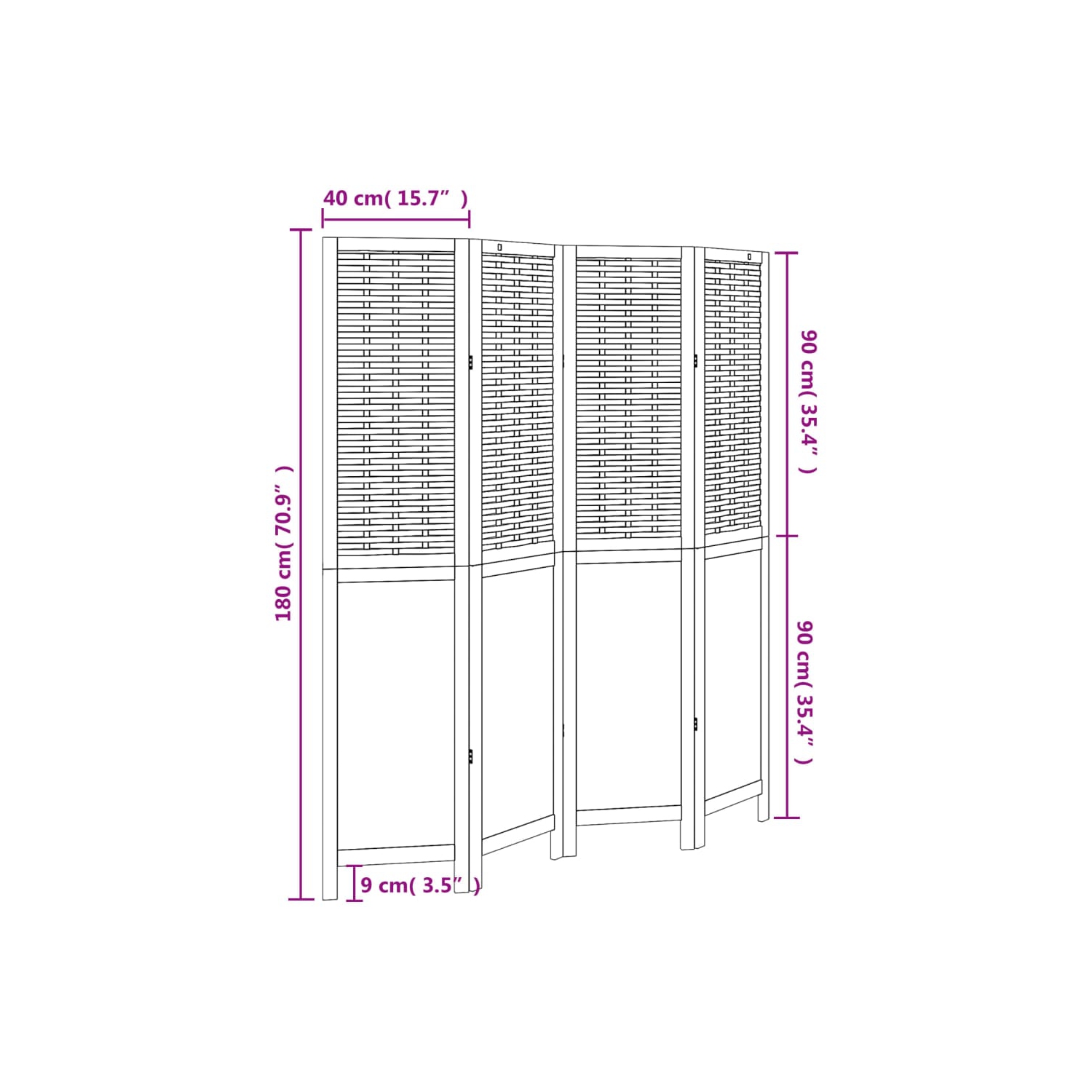 VidaXL – Séparateur de pièce à 4 panneaux en bois massif blanc Paulownia