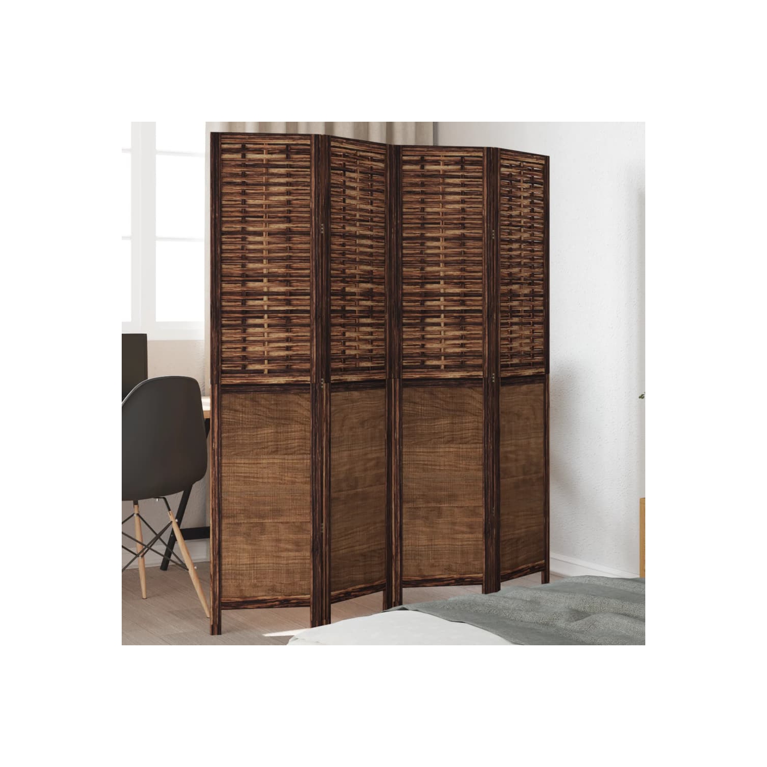 VidaXL – Séparateur de pièce à 4 panneaux brun foncé en bois massif Paulownia