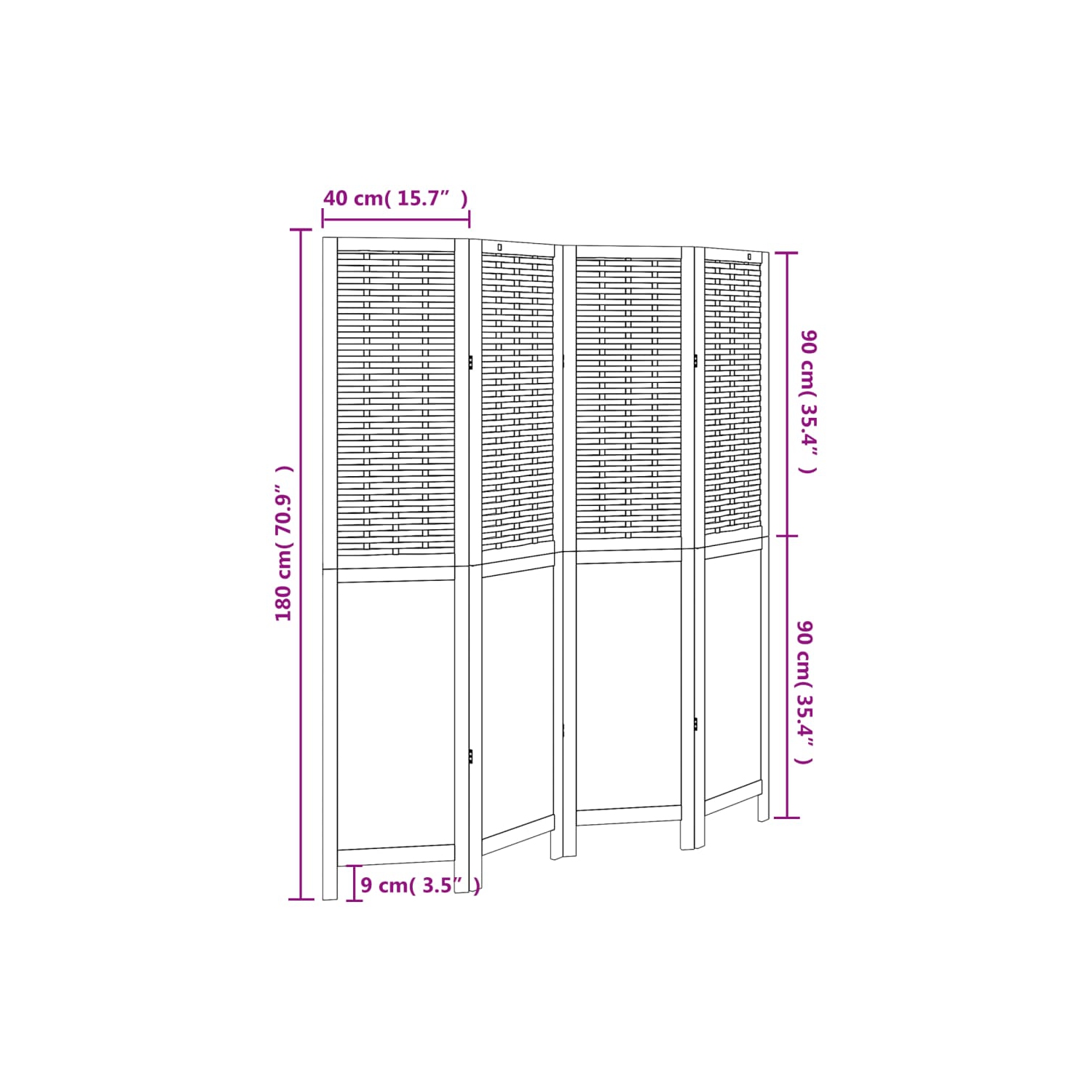 VidaXL – Séparateur de pièce à 4 panneaux brun foncé en bois massif Paulownia
