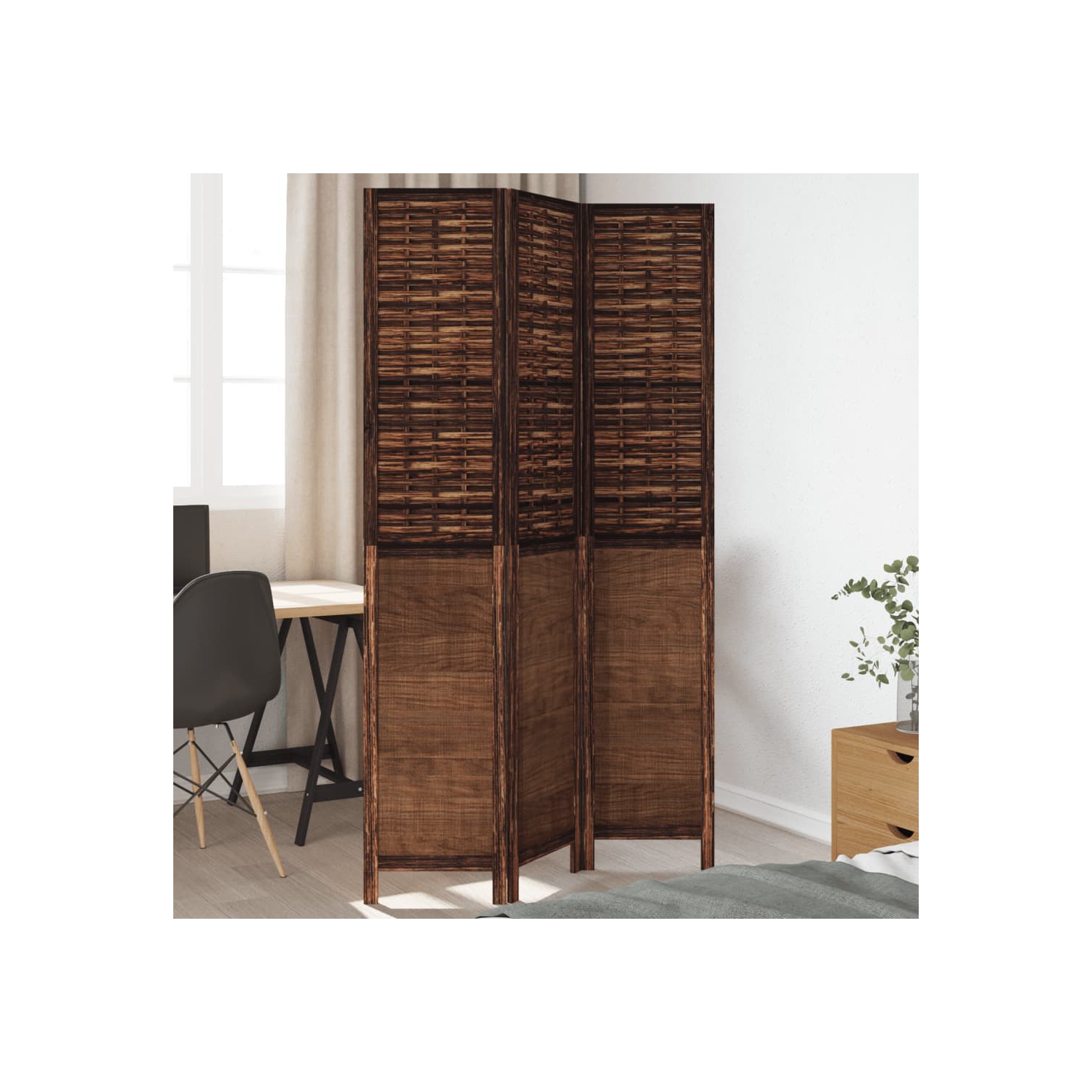 VidaXL – Séparateur de pièce à 3 panneaux brun foncé en bois massif Paulownia