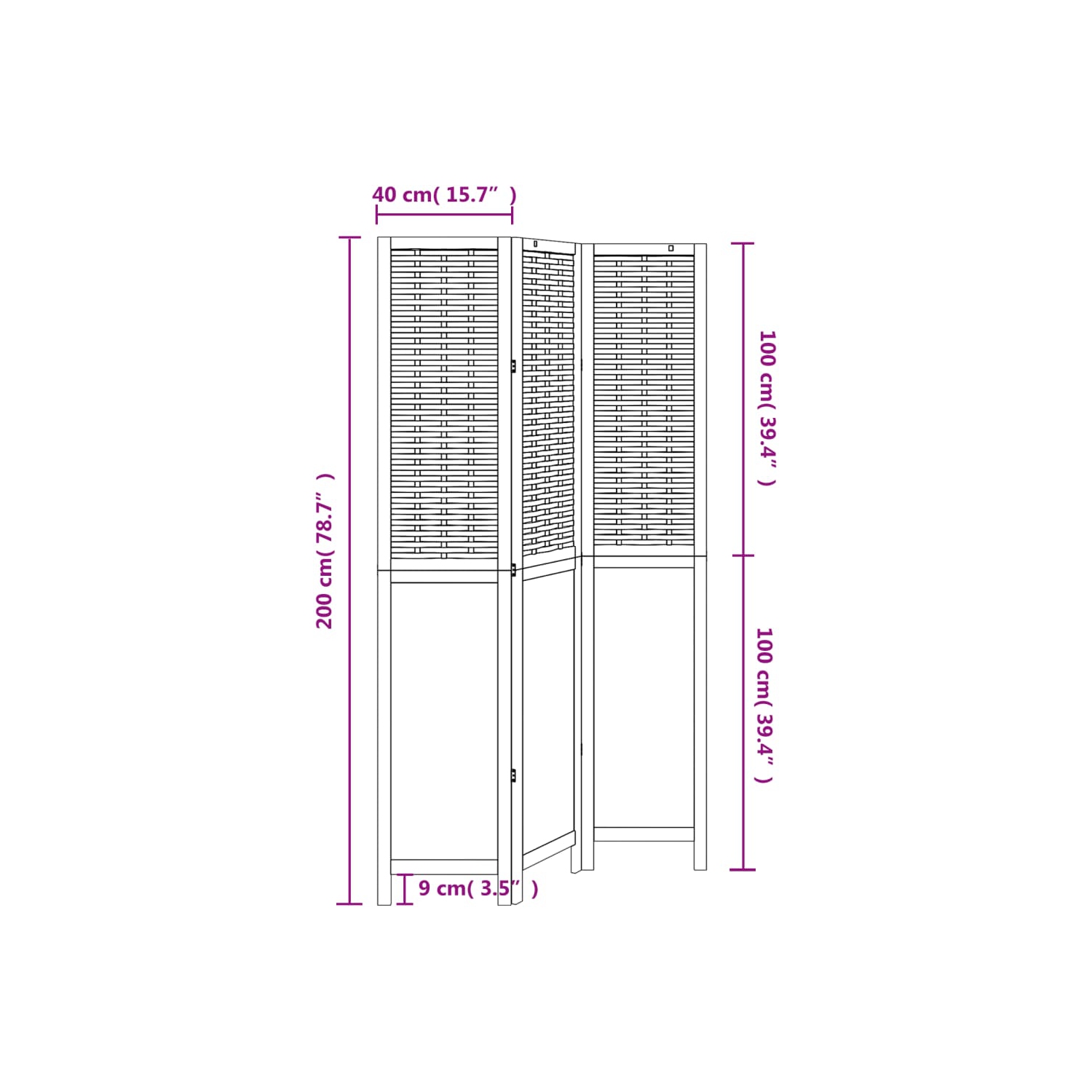 VidaXL – Séparateur de pièce à 3 panneaux brun foncé en bois massif Paulownia